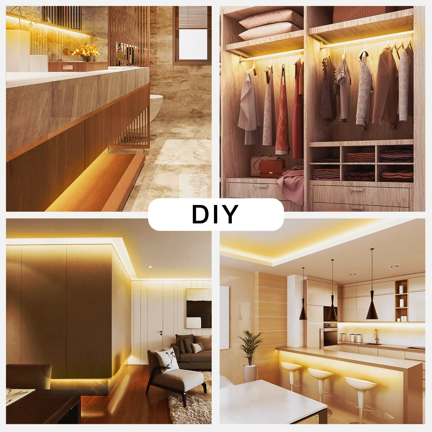 DAYBETTER Warm White LED Strip Light,16.4ft Dimmable Bright Rope Light,3000K 12V LED Light Strip,Super Bright LED Tape Lights for Bedroom,Kitchen,Mirror,Home Decoration 16.4ft - Image 4