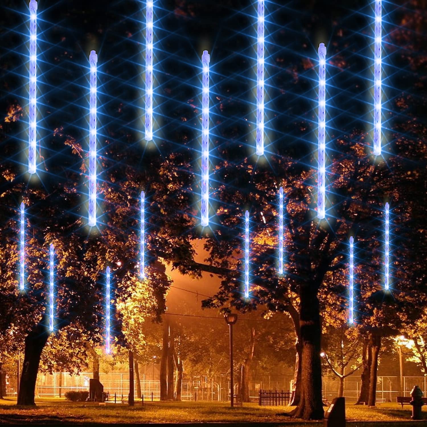 Dazzle Bright 864LED Christmas Light, Meteor Shower Rain Lights 11.8 Inch 24 Tubes, Waterproof Plug in Falling Rain Lights Christmas Decorations for Xmas Bushes Tree Yard Party (Blue) Blue 864 LED - Image 6