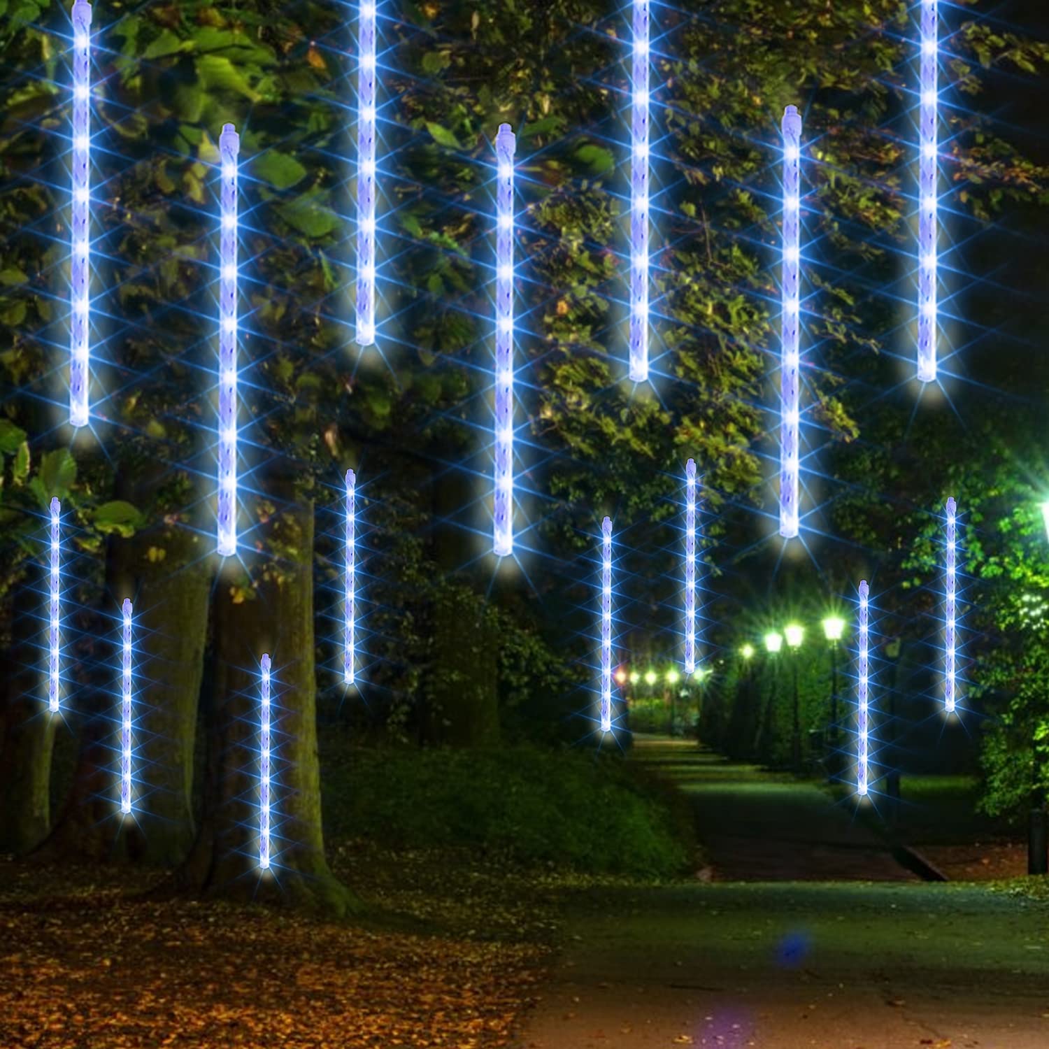 Dazzle Bright 864LED Christmas Light, Meteor Shower Rain Lights 11.8 Inch 24 Tubes, Waterproof Plug in Falling Rain Lights Christmas Decorations for Xmas Bushes Tree Yard Party (Blue) Blue 864 LED - Image 8