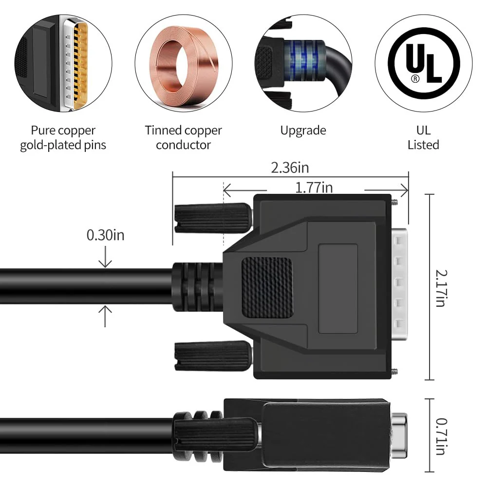 DB25 25 Pin 6.6 Feet(2 Meter) Two Row Straight Through Serial Cable, Double Shielded(Metal Braiding&AL-foil), Female to Male, Black, SC920S08FM 6.6 feet(2 meter) - Image 3