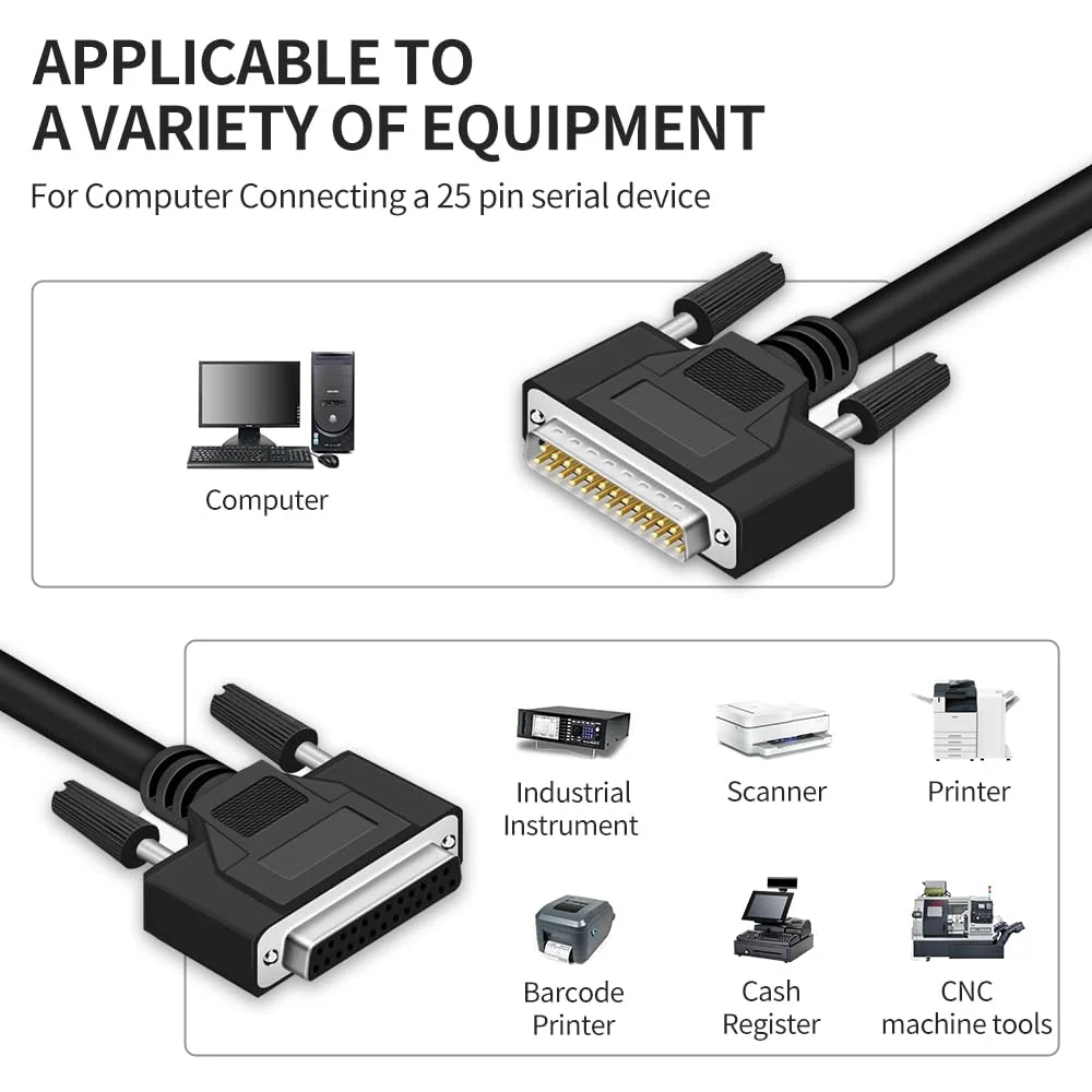 DB25 25 Pin 6.6 Feet(2 Meter) Two Row Straight Through Serial Cable, Double Shielded(Metal Braiding&AL-foil), Female to Male, Black, SC920S08FM 6.6 feet(2 meter) - Image 6