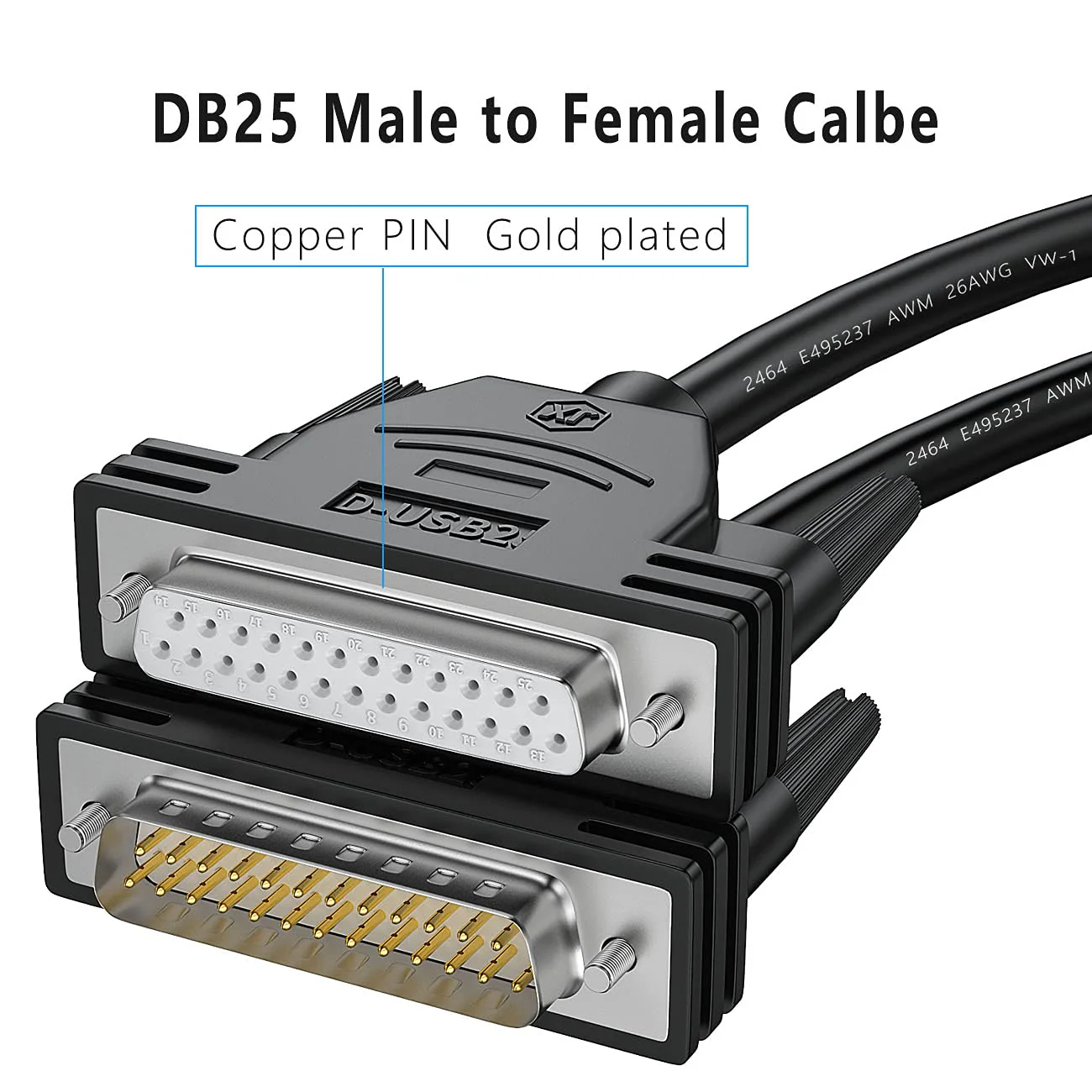 DB25 Male to Female Cable 6FT, DB25 Extension Cable Double-Shielded with Foil &Metal Braid, D-SUB 25 PIN Cable RS232 Serial Cable in Black 6.6 feet 2M - Image 2
