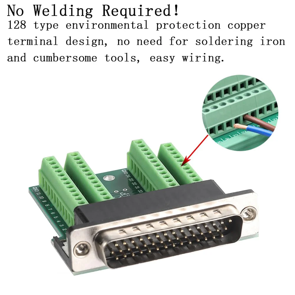 DB44 Solderless Connector, Male RS232 D-SUB Serial to 44-pin Port Terminal Adapter Breakout Board with Case Long Bolts Tail Pipe - Image 2