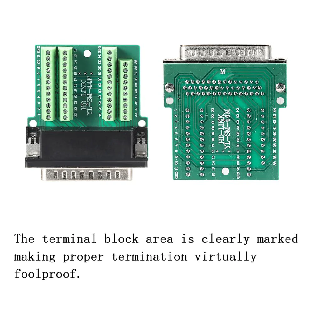 DB44 Solderless Connector, Male RS232 D-SUB Serial to 44-pin Port Terminal Adapter Breakout Board with Case Long Bolts Tail Pipe - Image 3