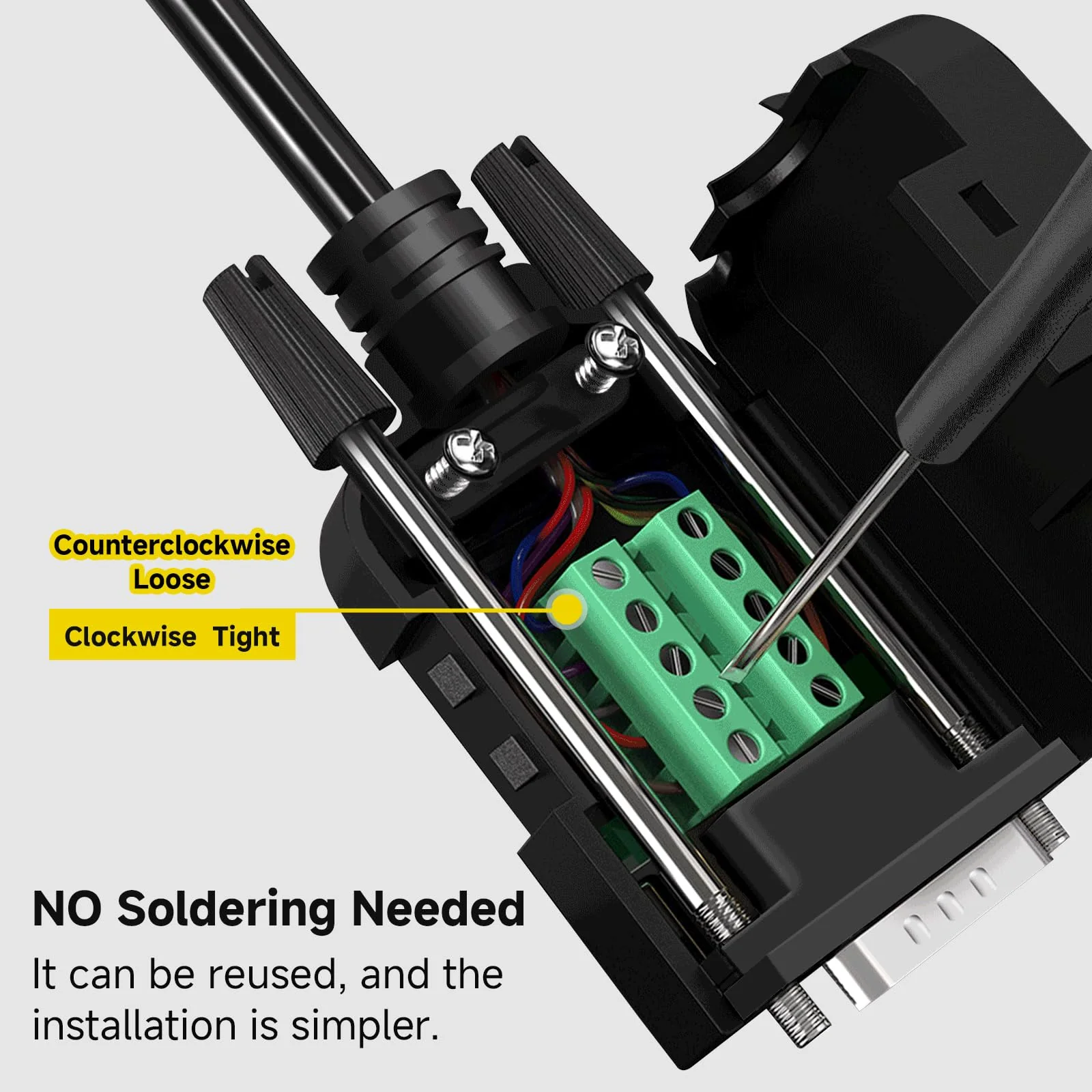 DB9 Breakout Connector, Male 9PIN Port RS232 Serial Adapter, Solderless Module Board with Screw Terminals, Case, Long Bolts Male Connector - Image 3