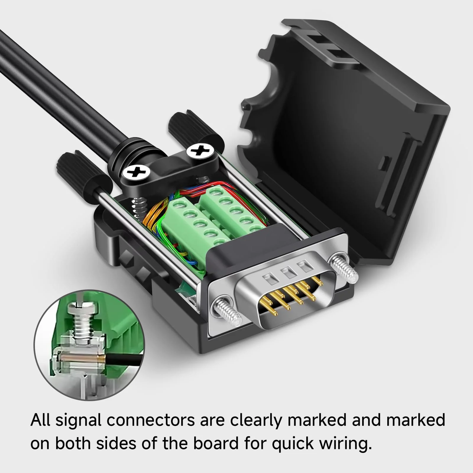 DB9 Breakout Connector, Male 9PIN Port RS232 Serial Adapter, Solderless Module Board with Screw Terminals, Case, Long Bolts Male Connector - Image 4