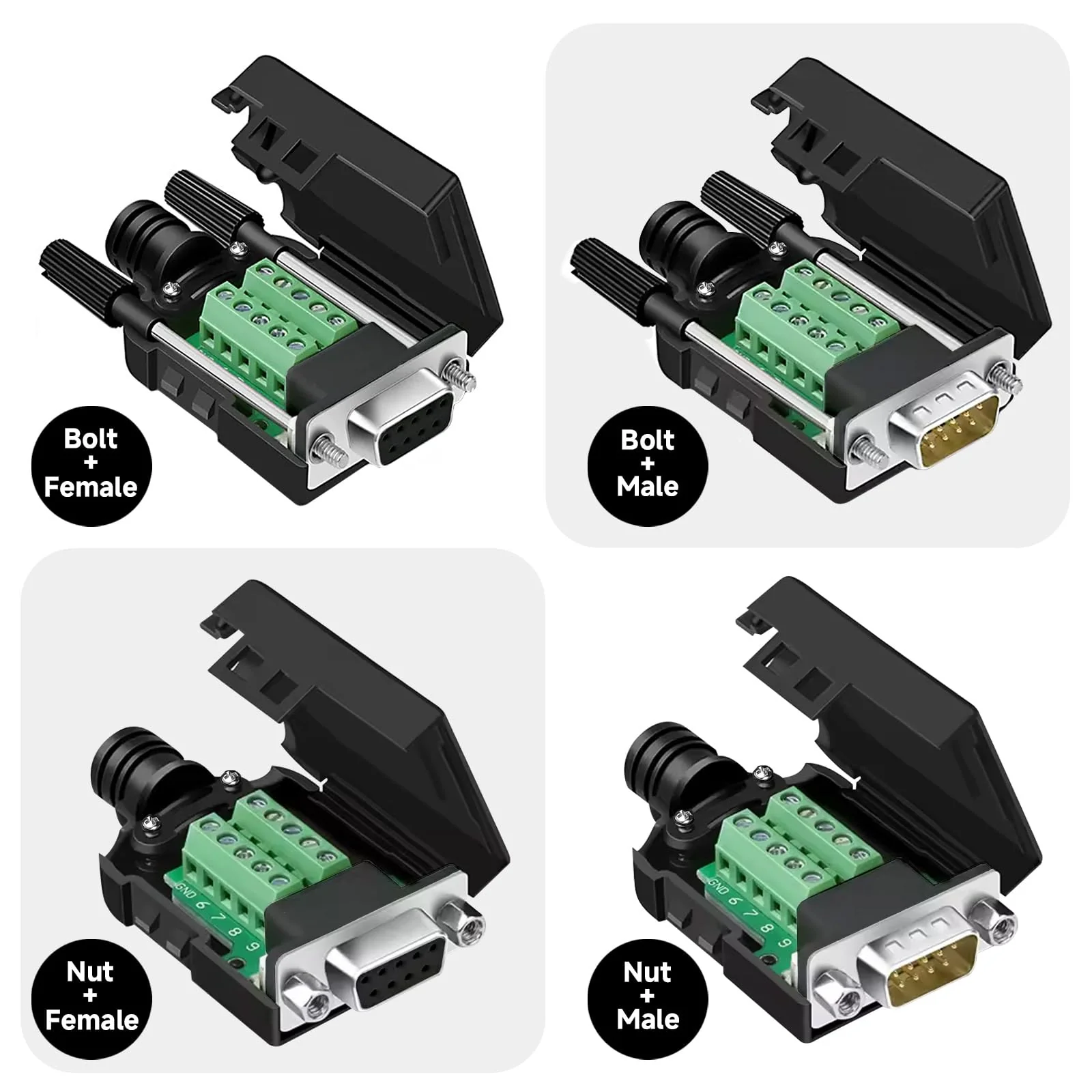 DB9 Breakout Connector, Male 9PIN Port RS232 Serial Adapter, Solderless Module Board with Screw Terminals, Case, Long Bolts Male Connector - Image 5