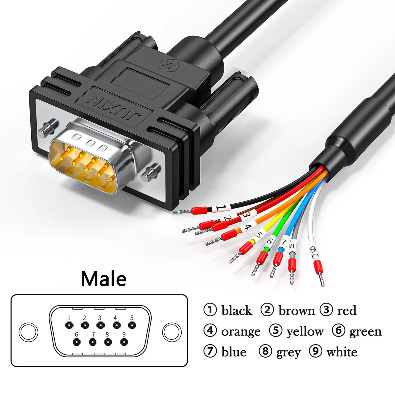 DB9 Serial Cable RS232/RS485/RS422 Extension Cable, DB9 Male to Bare Wire Cable Marked 10 Foot, D-USB 9-pin Port Terminal Male Adapter Connector Distribution Board, No Soldering Required - Black 10FT - Image 2