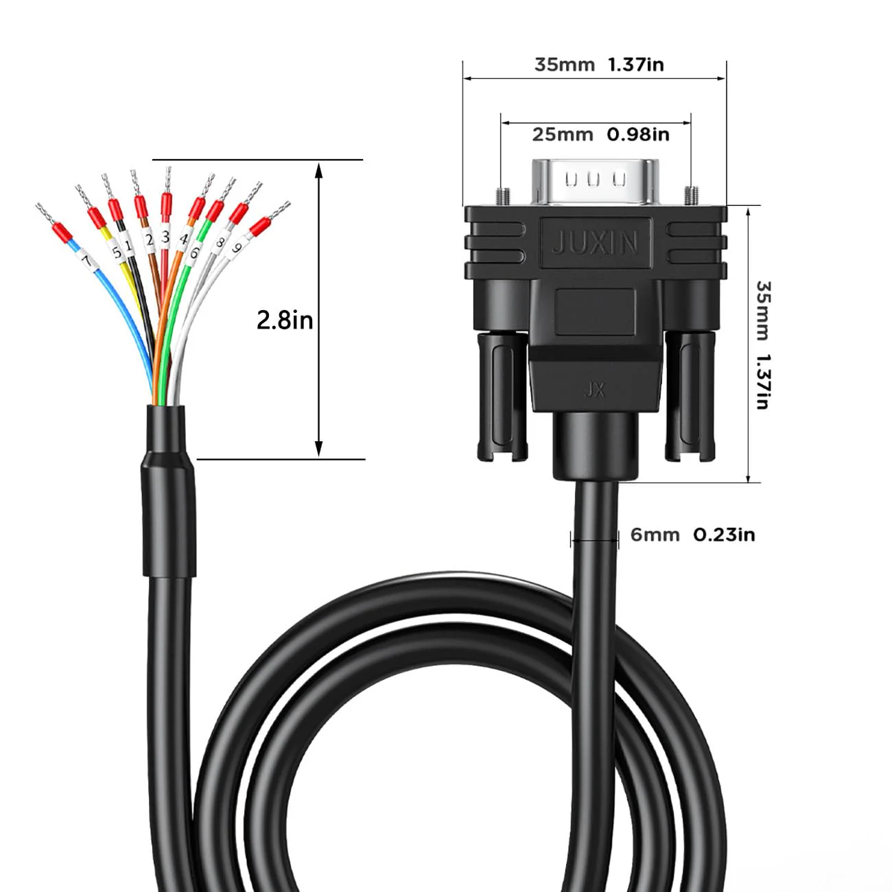 DB9 Serial Cable RS232/RS485/RS422 Extension Cable, DB9 Male to Bare Wire Cable Marked 10 Foot, D-USB 9-pin Port Terminal Male Adapter Connector Distribution Board, No Soldering Required - Black 10FT - Image 4