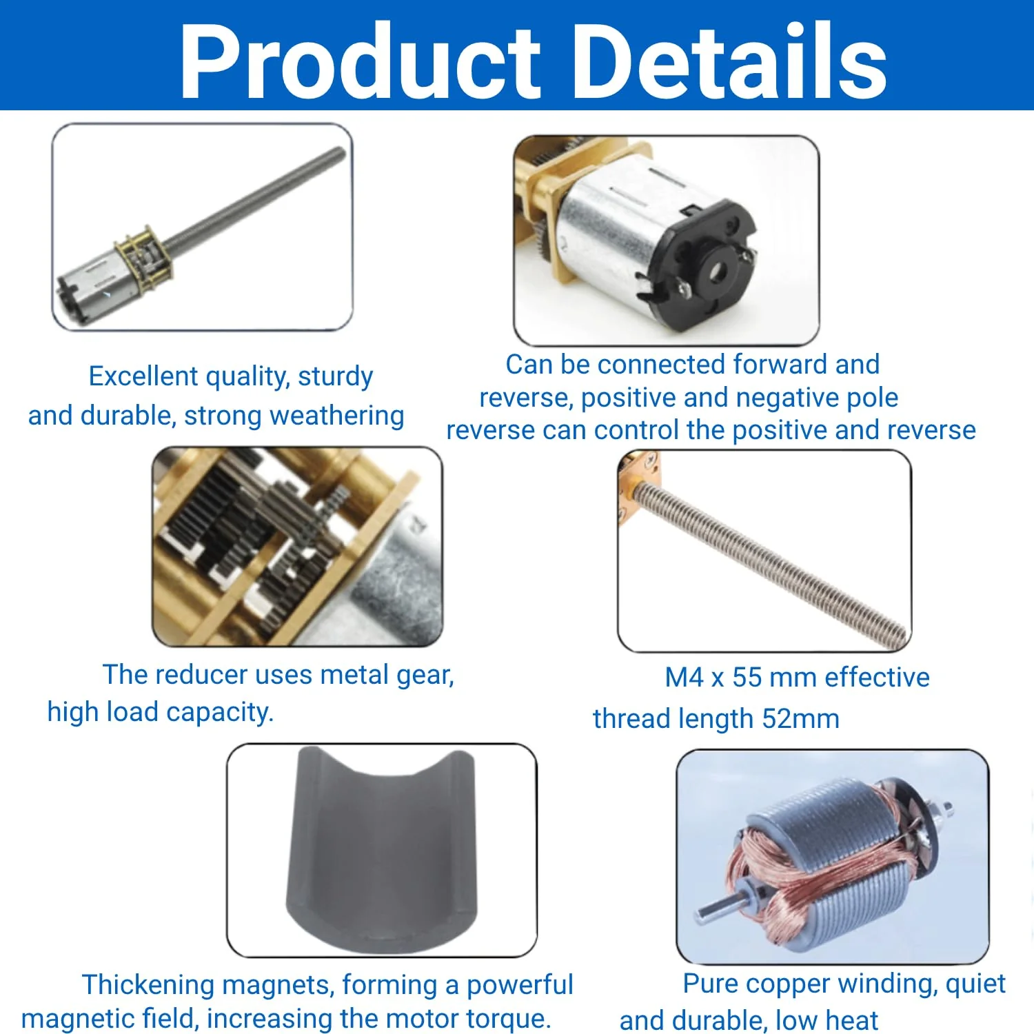 DC 12V Gear Motor, Ball Screw Motor, N20 Gear Motor, Lead Screw Speed Reduction Electric Motor M4 x 55 mm, 12 V, Ball Screw Accessories (150 rpm) - Image 4