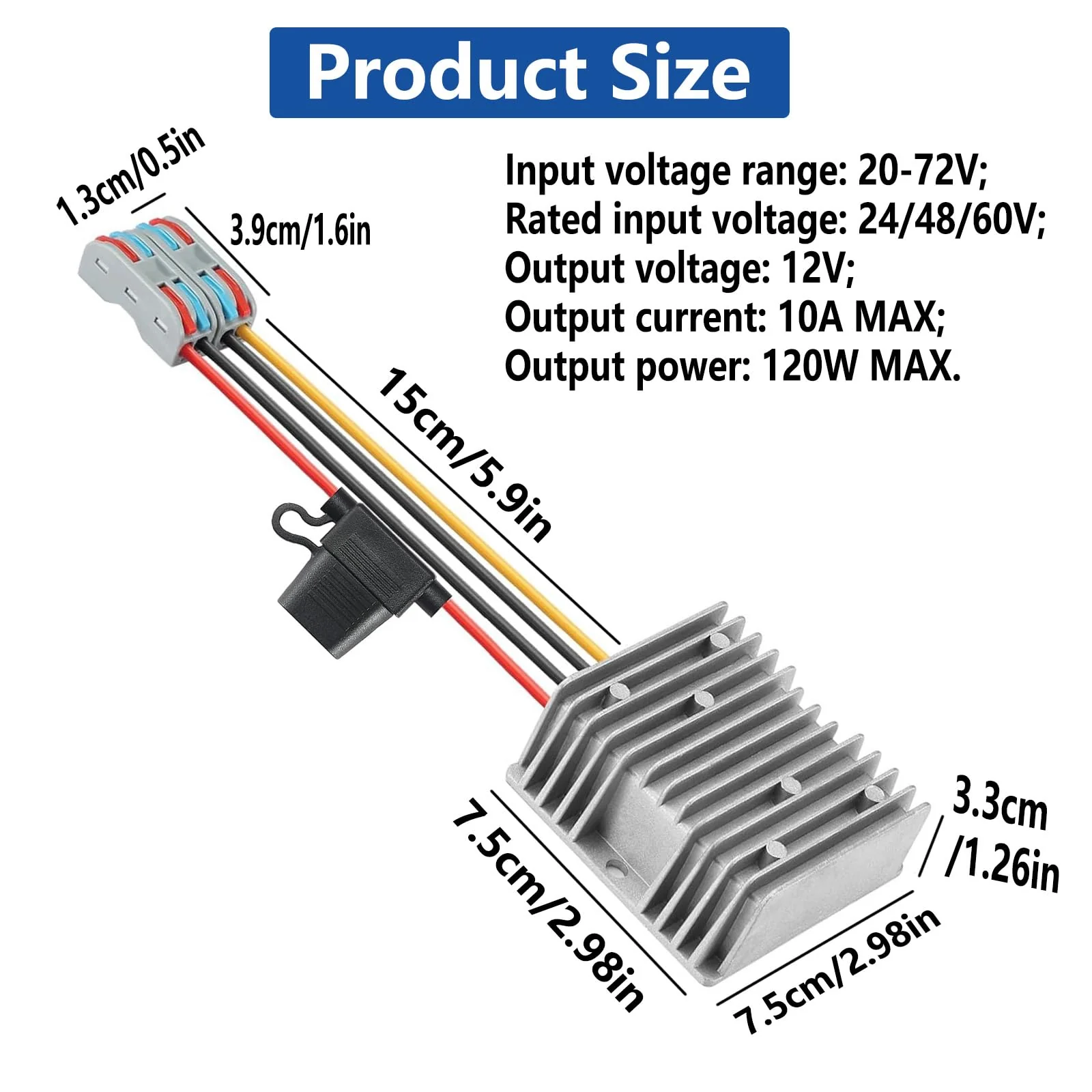 DC 20-72V Step Down to 12V 10A 120W DC Converter Suitable for Waterproof Voltage Reduction Devices on Golf Carts and Forklift Trucks (20-72V to 12V10A) 20-72V to 12V10A - Image 6
