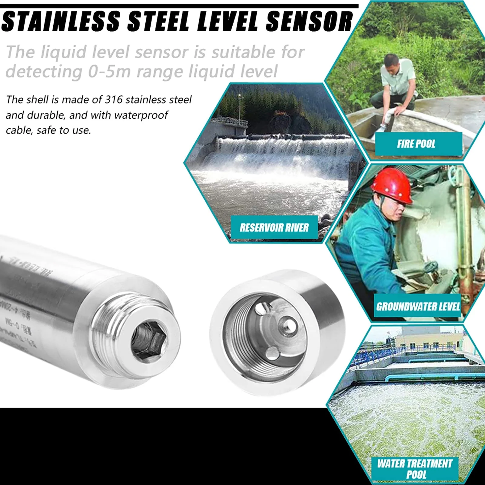 DC 24V 4-20mA Plug-In Level Sensor ALS-MPM-2F for Depth Measurement 0-5m, Stainless Steel, Anti-Corrosion, Anti-Clogging, Default - Image 4