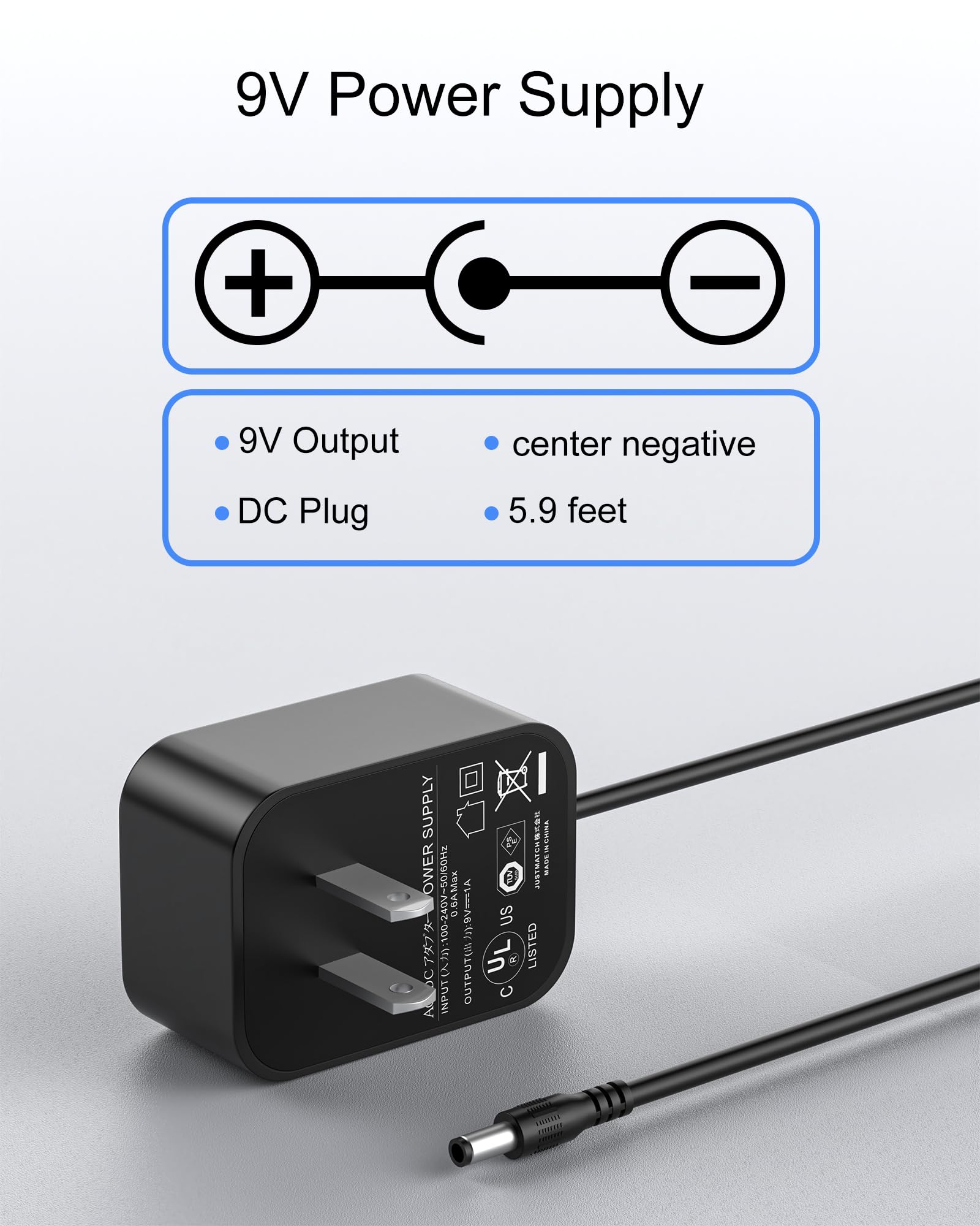 DC 9V for Casio Keyboard Power Cord compatible with Casio Keyboard AD-5 AD-5MU AD-5MR CTK-2100 CTK-800 CTK-700 CTK-710 CTK-720 LK-220 CTK-480 CTK-650 SK-200 WK-110 WK-200 LK-43 LK-100 (5.9Ft Long) - Image 4