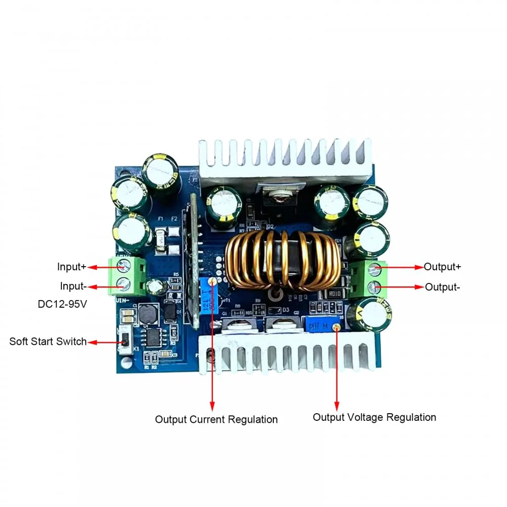 DC Buck CVCC Adjustable Power Module, 12-95V to 2-90V 15A 400W High-Power Adjustable Power Module Voltage Regulator Converter - Image 2