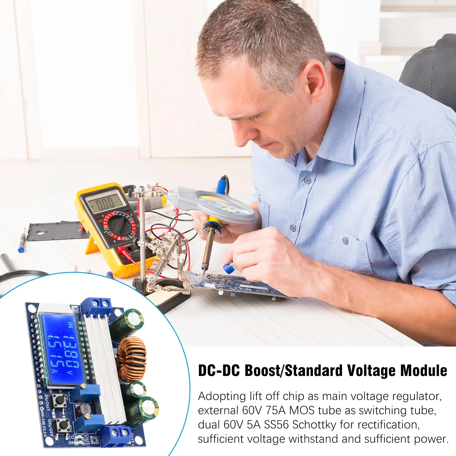 DC-DC Voltage Regulator Binghe Step Down Converter Buck Boost Converter Buck Converter with LCD Digital Display 5.5-30V to DC 0.5-30V Voltage Regulator Compatible with Arduino - Image 6