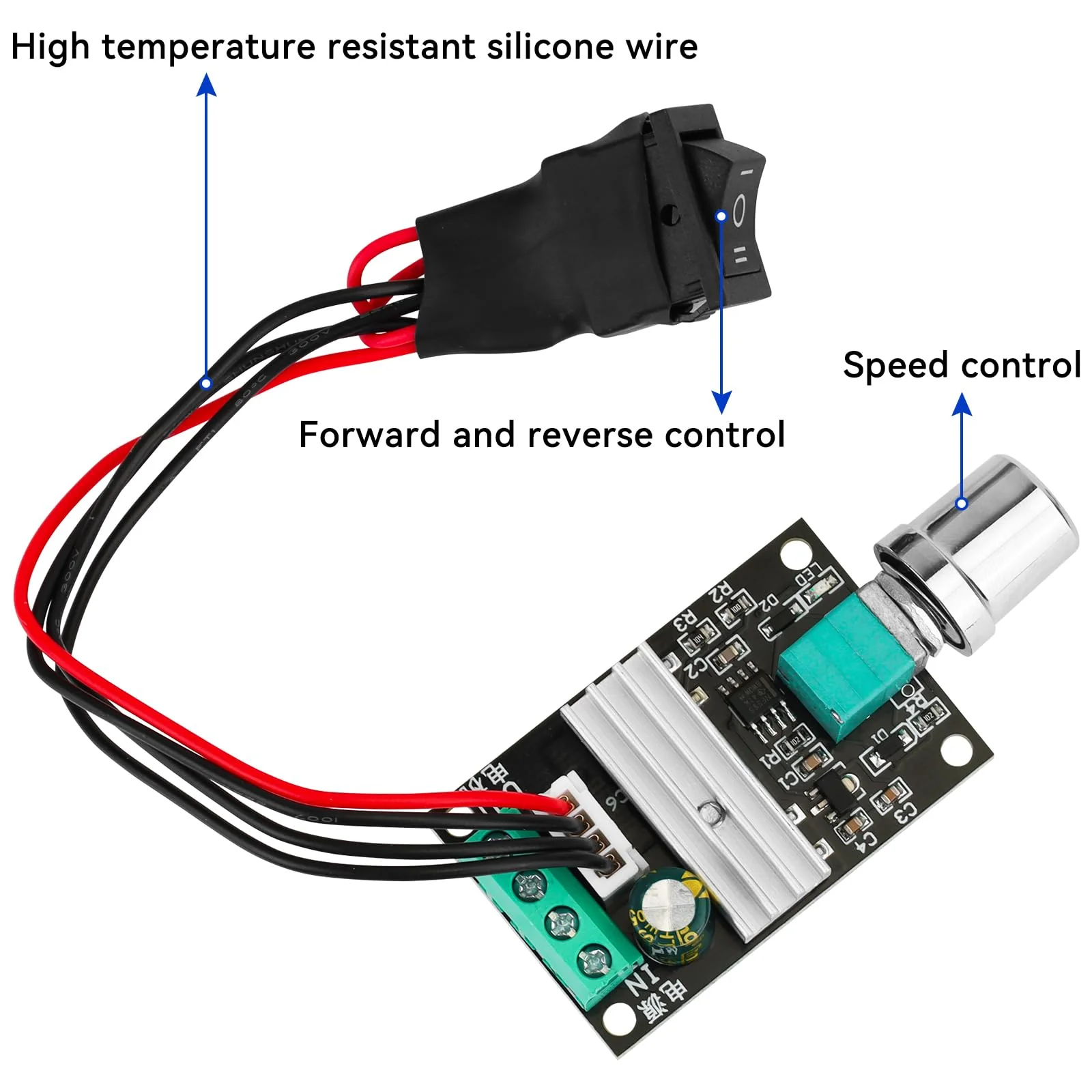 DC Motor Speed Controller - PWM 6V/12V/24V/28V/3A/80W Speed Adjustable Reversible Switch 1203BB DC Motor Driver for Fan, DC Motor, Fish Tank Oxygen Pumpt 6-28V 3A - Image 2