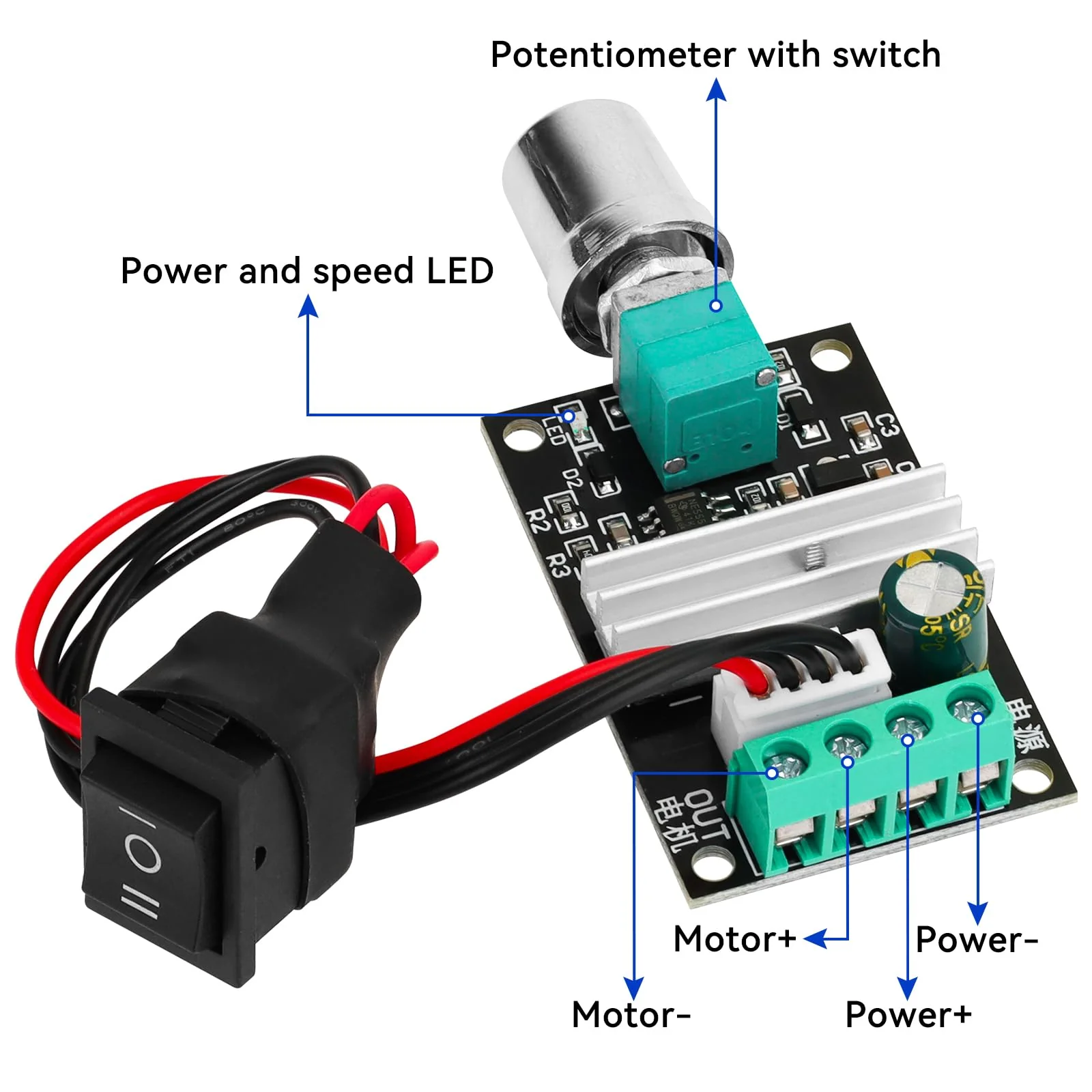 DC Motor Speed Controller - PWM 6V/12V/24V/28V/3A/80W Speed Adjustable Reversible Switch 1203BB DC Motor Driver for Fan, DC Motor, Fish Tank Oxygen Pumpt 6-28V 3A - Image 3
