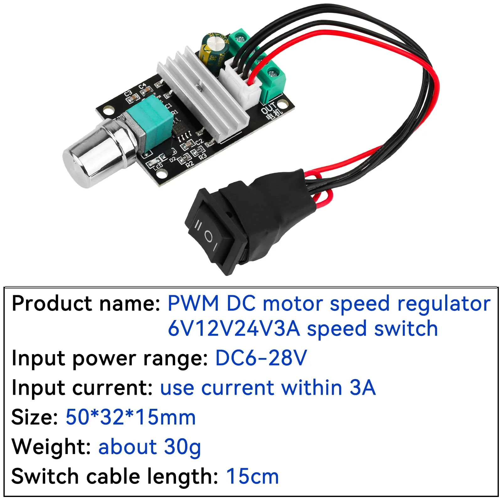 DC Motor Speed Controller - PWM 6V/12V/24V/28V/3A/80W Speed Adjustable Reversible Switch 1203BB DC Motor Driver for Fan, DC Motor, Fish Tank Oxygen Pumpt 6-28V 3A - Image 5