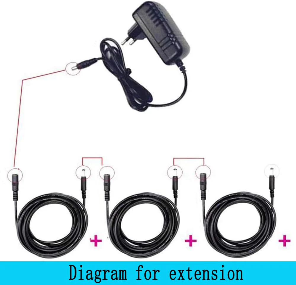 DC Power Extension Cable 5.5mm x 2.1mm 18AWG Current 10A 16.4FT Female to Male,Thickened Metal Connector Extension Cord for Security Cameras CCTV IP, Router, LED Strips, Solar Panels 5V 9V 12V 24V 16.4FT（5M） - Image 4