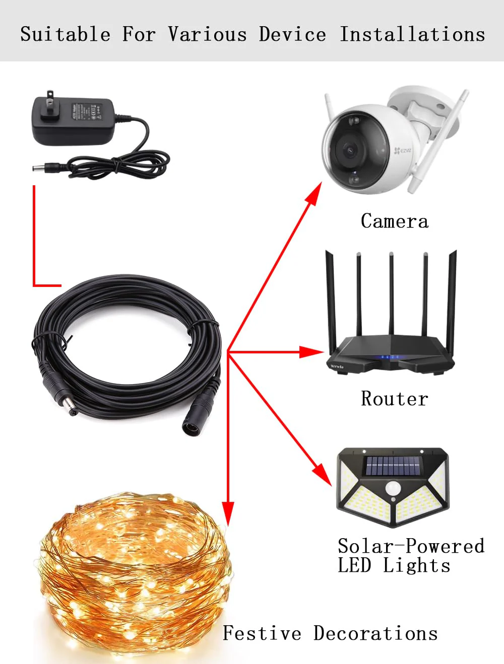 DC Power Extension Cable 5.5mm x 2.1mm 18AWG Current 10A 16.4FT Female to Male,Thickened Metal Connector Extension Cord for Security Cameras CCTV IP, Router, LED Strips, Solar Panels 5V 9V 12V 24V 16.4FT（5M） - Image 5