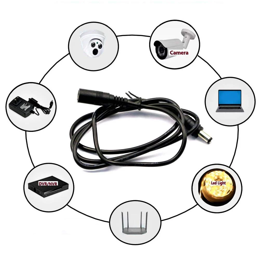 DC Power Extension Cable 5.5mm x 2.1mm 18AWG Current 10A 16.4FT Female to Male,Thickened Metal Connector Extension Cord for Security Cameras CCTV IP, Router, LED Strips, Solar Panels 5V 9V 12V 24V 16.4FT（5M） - Image 7