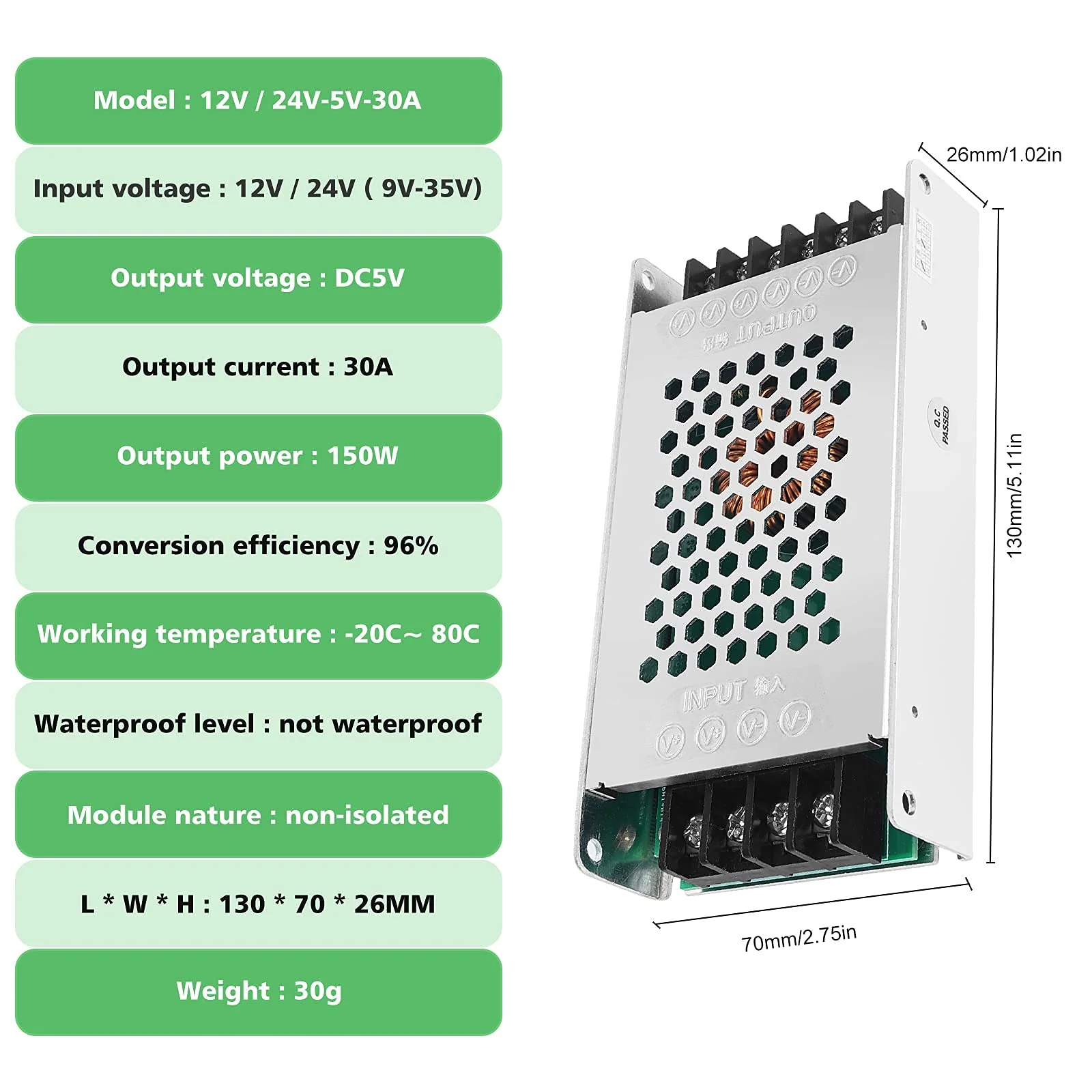 DC Voltage Regulator Buck Converter 12V 24V to 5V 30A 150W Step Down Reducer Power Converter Mini Module Transformer 12V/24V to 5V 30A - Image 2