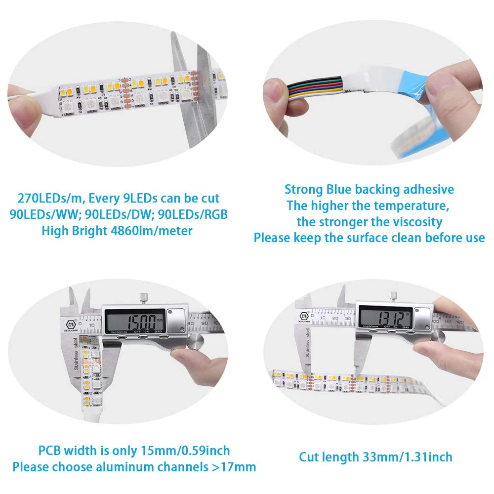 DC12V RGB CCT Color Changing LED Strip Light, 5050 RGB 2835 Warm White Daylight White Double Row Super Bright RGBWW Non-Waterproof Flexible LED Tape Light(DC12V 5meter/16.4ft) DC12 V 5 m/16.4 ft - Image 3