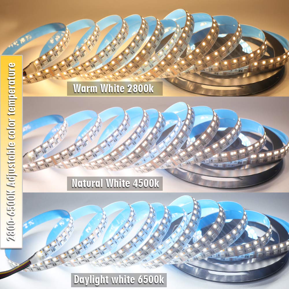 DC12V RGB CCT Color Changing LED Strip Light, 5050 RGB 2835 Warm White Daylight White Double Row Super Bright RGBWW Non-Waterproof Flexible LED Tape Light(DC12V 5meter/16.4ft) DC12 V 5 m/16.4 ft - Image 5