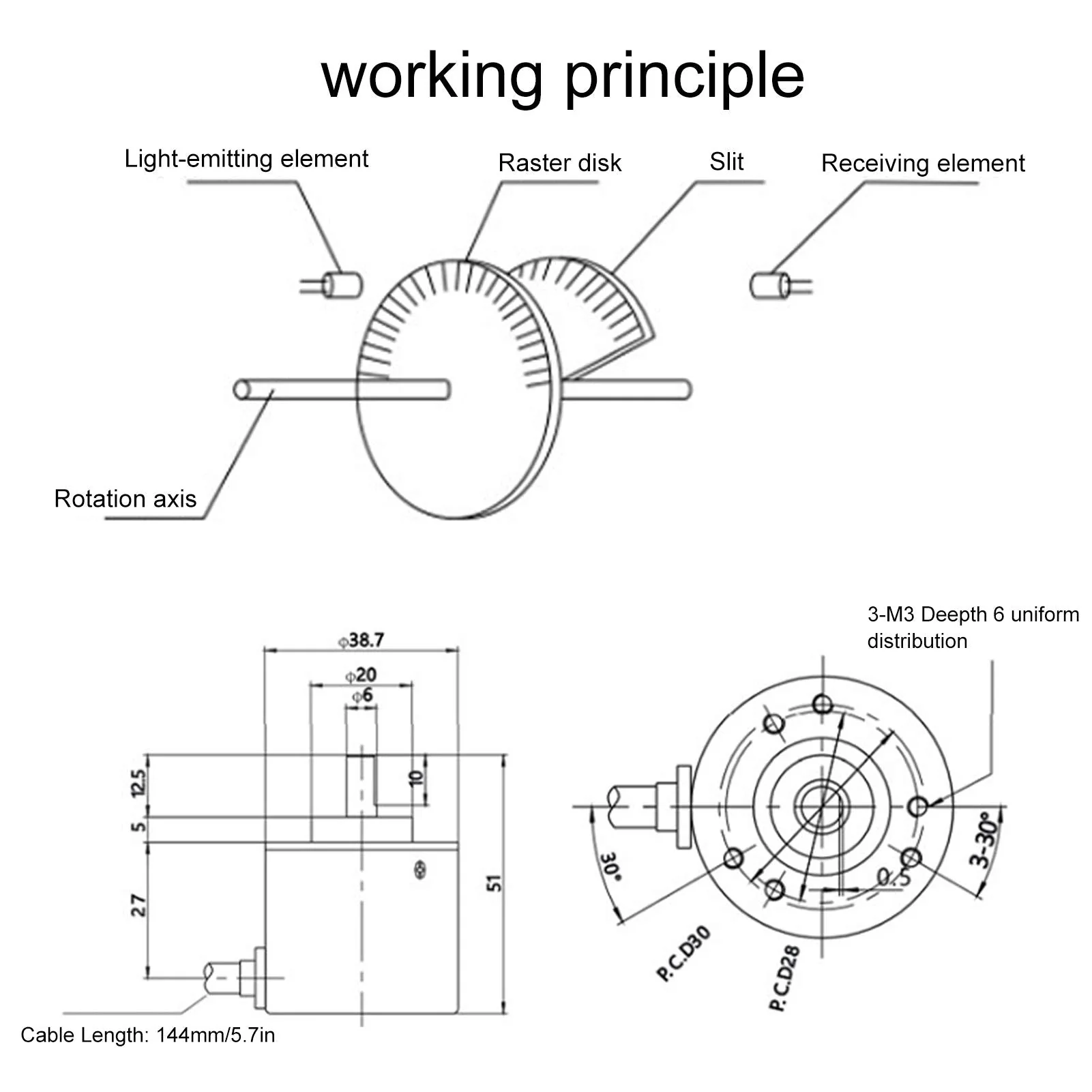 DC5-24V Incremental Optical Rotary Encoder, Solid Shaft ABZ, 3-Phase Motion Control Component, 30 KHz, 1000B/1024B (1000Z) 1000Z - Image 3