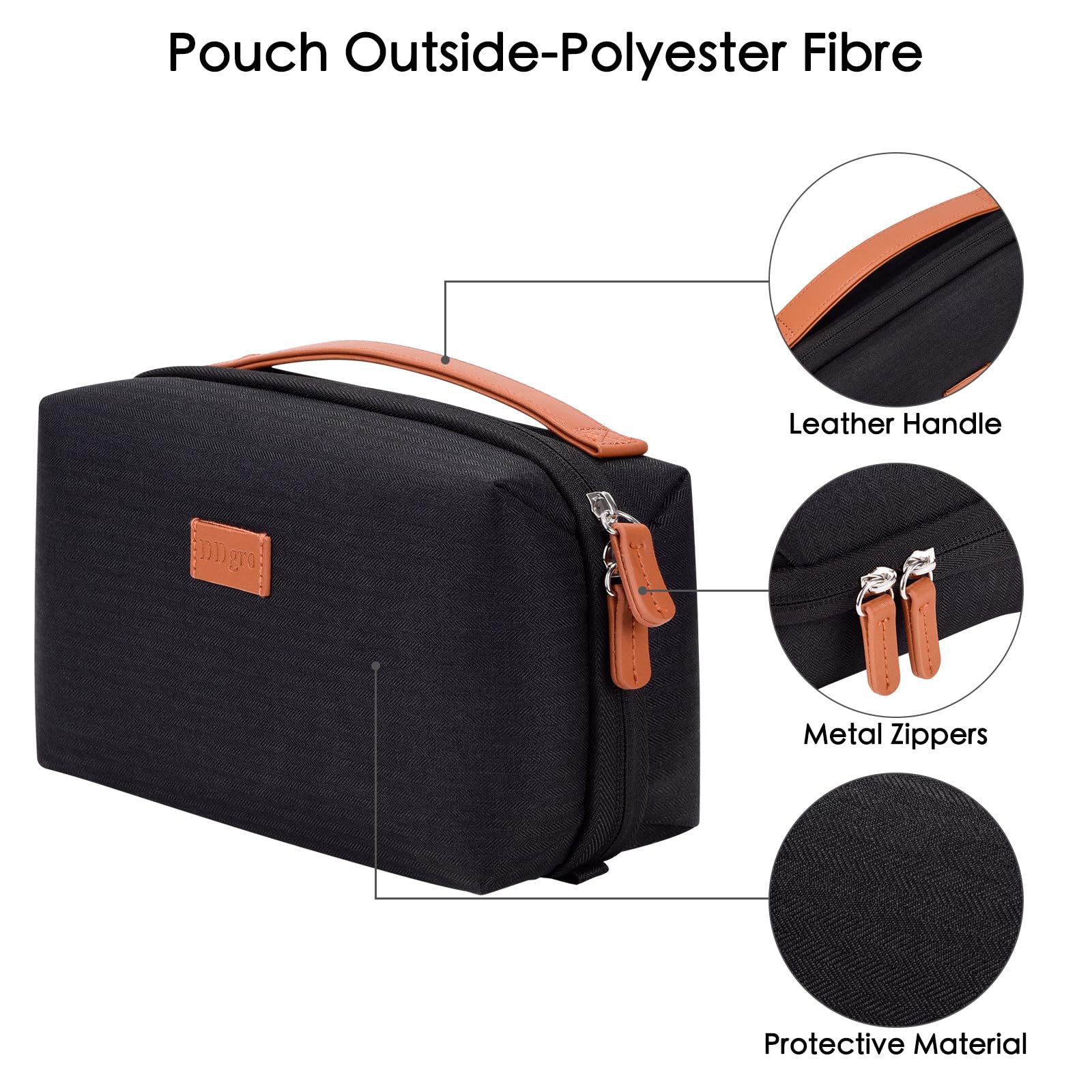 DDgro Electronics Organizer Travel Pouch - Perfect Accessory Bag for Electronics, MacBook Charger & Cords, Cables, Hard Drive (Black-Brown) Black-Brown - Image 3