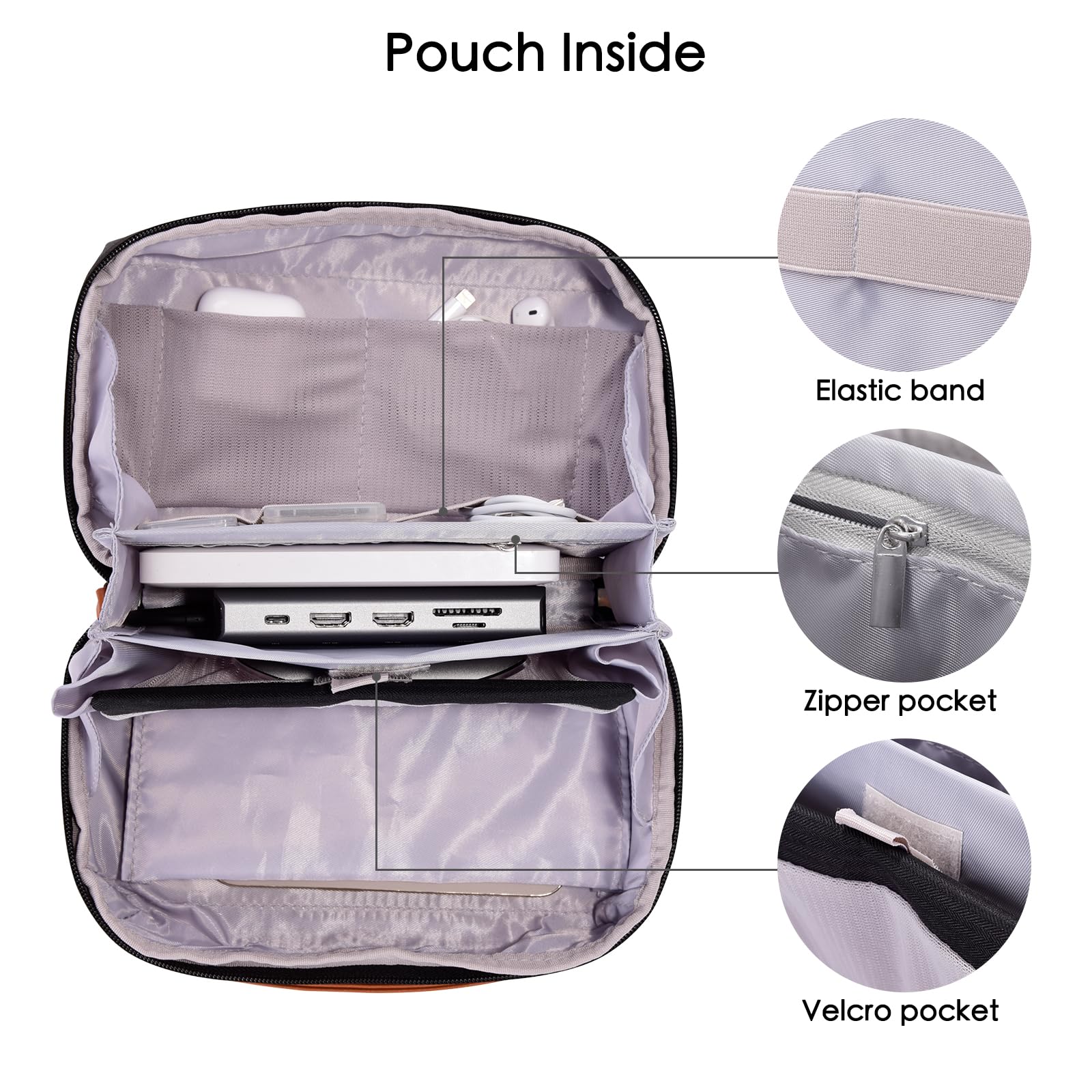 DDgro Electronics Organizer Travel Pouch - Perfect Accessory Bag for Electronics, MacBook Charger & Cords, Cables, Hard Drive (Black-Brown) Black-Brown - Image 4