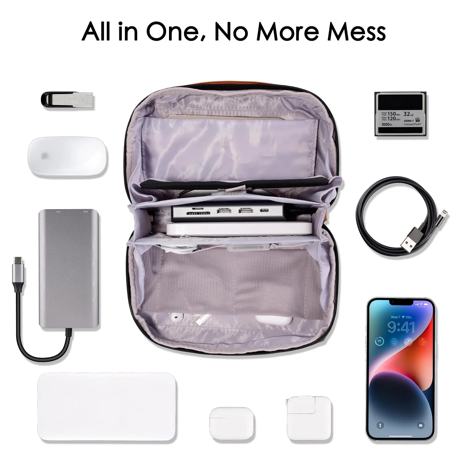 DDgro Electronics Organizer Travel Pouch - Perfect Accessory Bag for Electronics, MacBook Charger & Cords, Cables, Hard Drive (Black-Brown) Black-Brown - Image 5