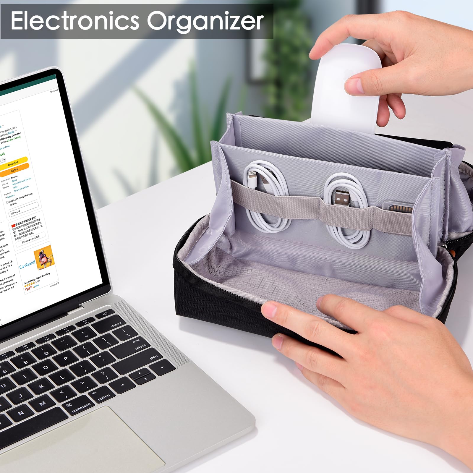 DDgro Electronics Organizer Travel Pouch - Perfect Accessory Bag for Electronics, MacBook Charger & Cords, Cables, Hard Drive (Black-Brown) Black-Brown - Image 6