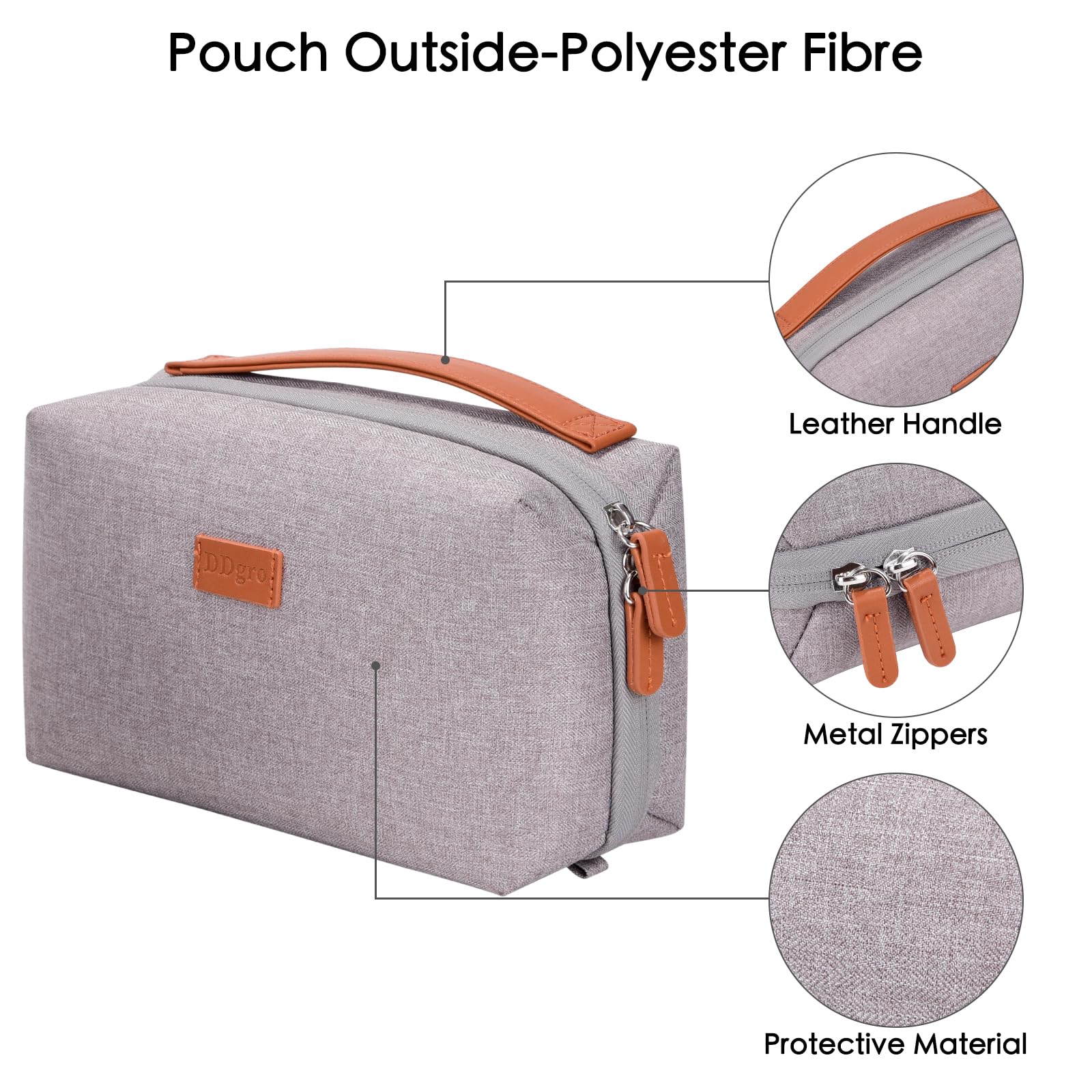 DDgro Electronics Organizer Travel Pouch - Perfect Accessory Bag for Electronics, MacBook Charger & Cords, Cables, Hard Drive (Light Grey-Brown) Light Grey-Brown - Image 3