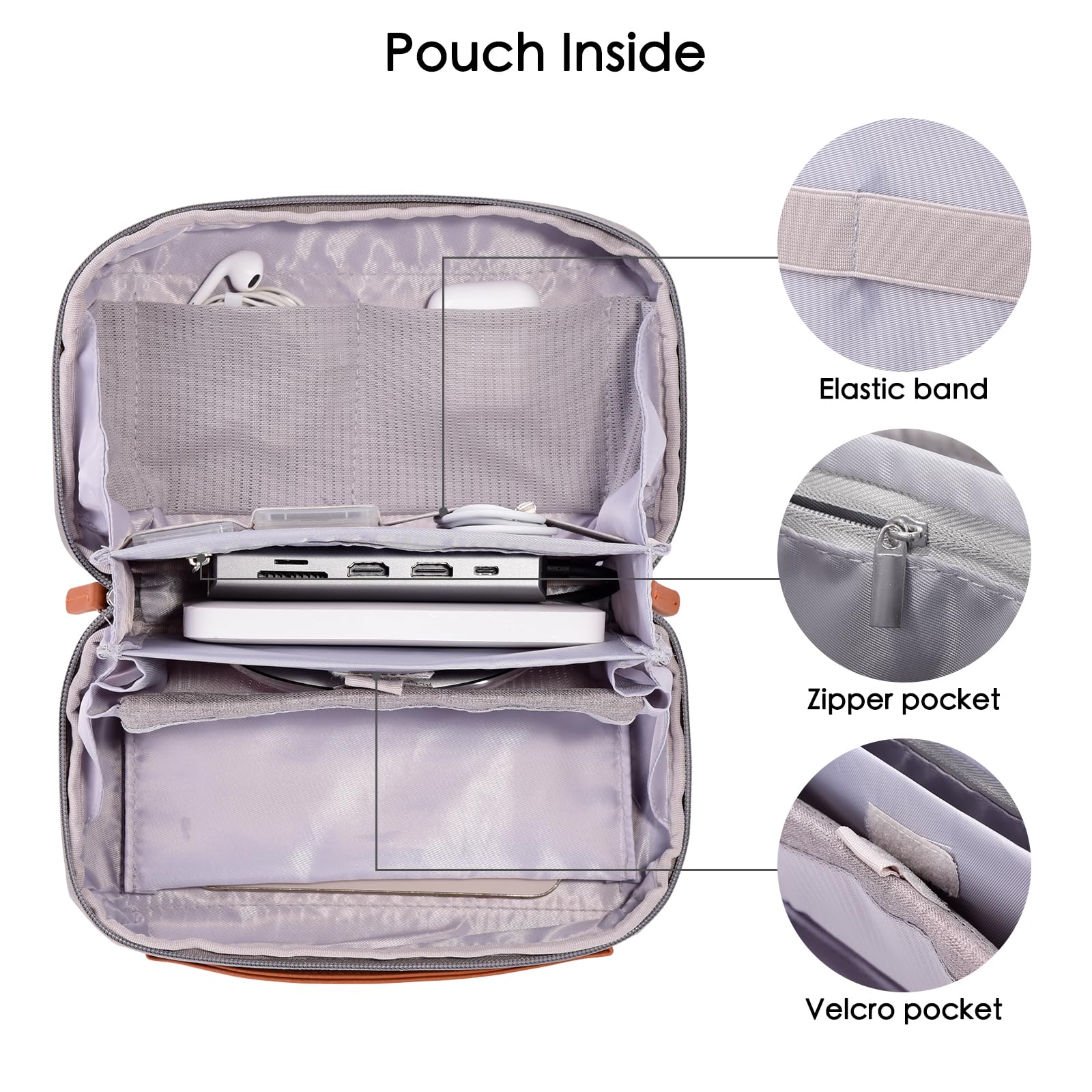 DDgro Electronics Organizer Travel Pouch - Perfect Accessory Bag for Electronics, MacBook Charger & Cords, Cables, Hard Drive (Light Grey-Brown) Light Grey-Brown - Image 4