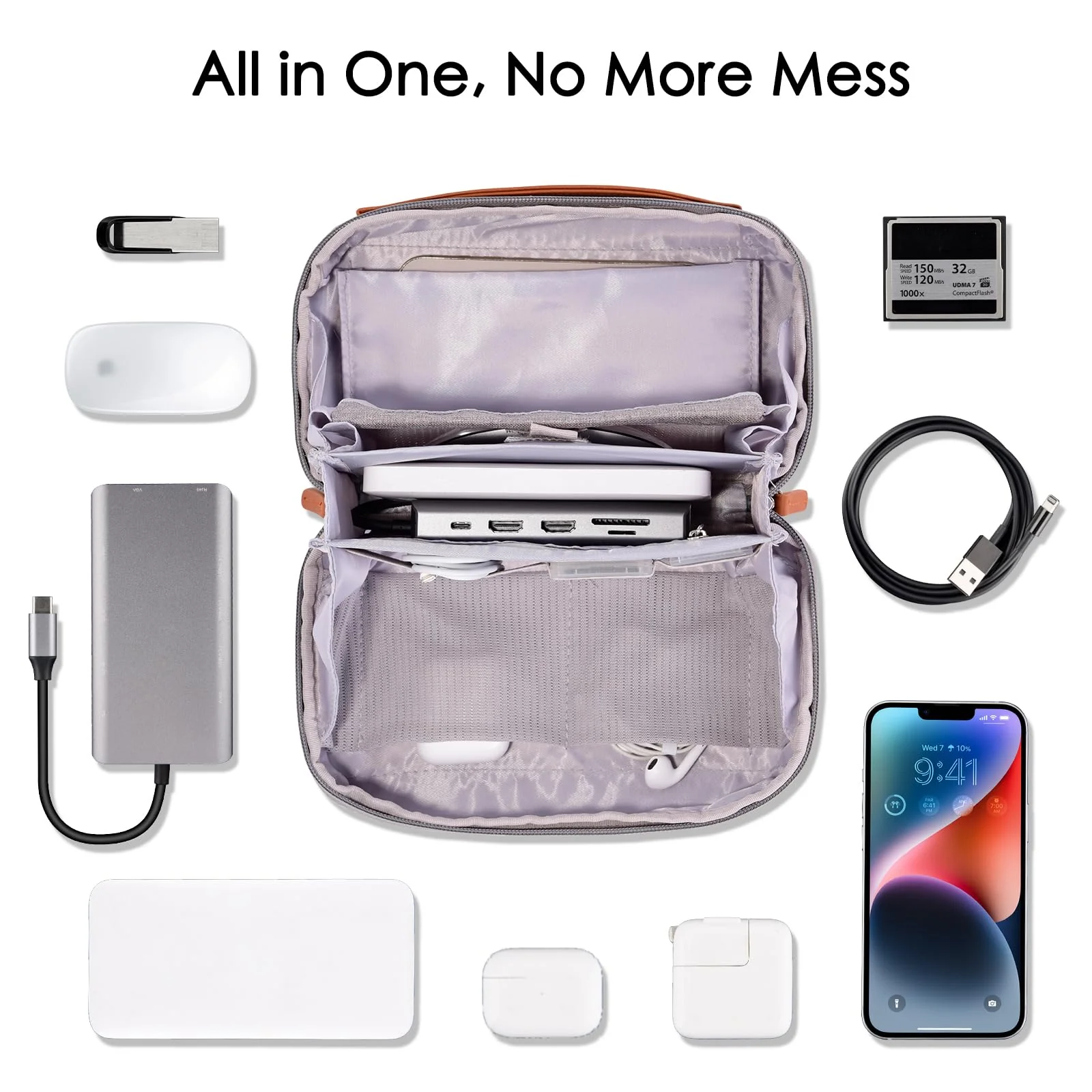 DDgro Electronics Organizer Travel Pouch - Perfect Accessory Bag for Electronics, MacBook Charger & Cords, Cables, Hard Drive (Light Grey-Brown) Light Grey-Brown - Image 5