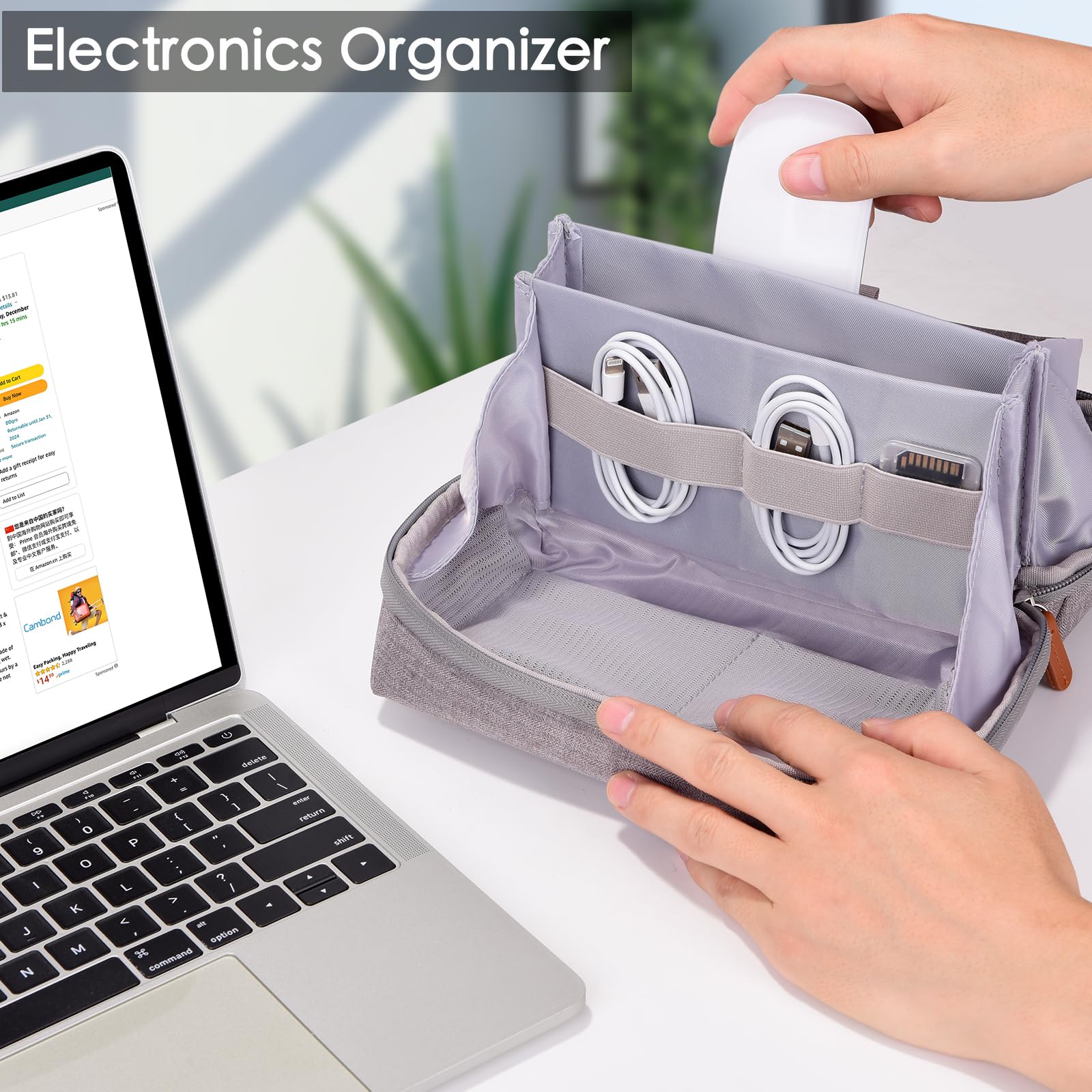 DDgro Electronics Organizer Travel Pouch - Perfect Accessory Bag for Electronics, MacBook Charger & Cords, Cables, Hard Drive (Light Grey-Brown) Light Grey-Brown - Image 6