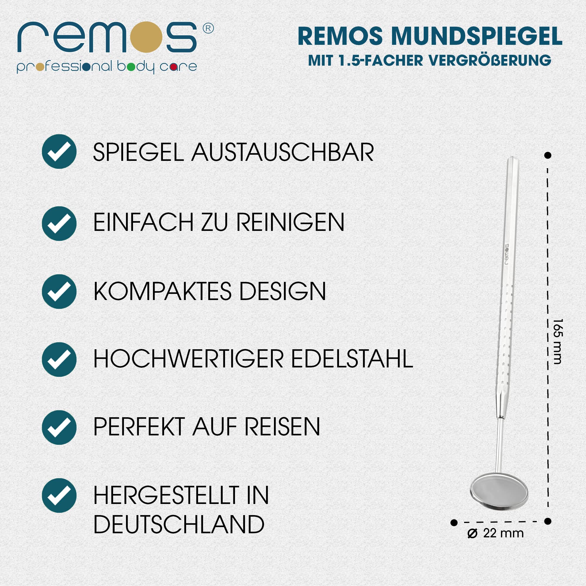 DE REMOS Mouth Mirror / Tooth Mirror with 1.5x Magnification Made of Stainless Steel Mit 1.5-fach Vergrößerung - Image 2