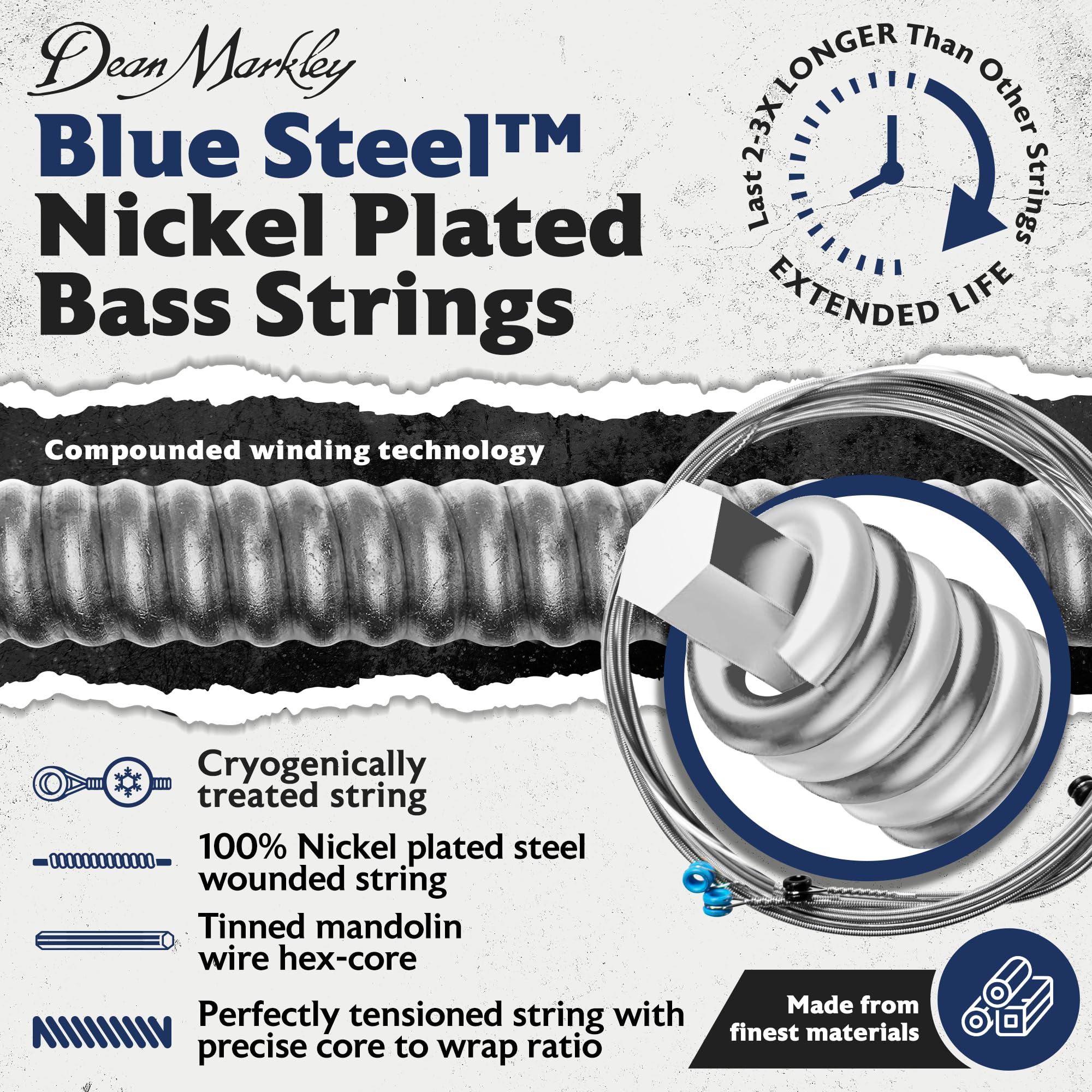 Dean Markley NPS Blue Steel Bass Guitar Strings 4 String Set, 46-102 Custom Light 4 String Bass Guitar, Cryogenically Processed Steel Bass Strings with Warm Rich Tone, Made in the USA 4-String - Image 3