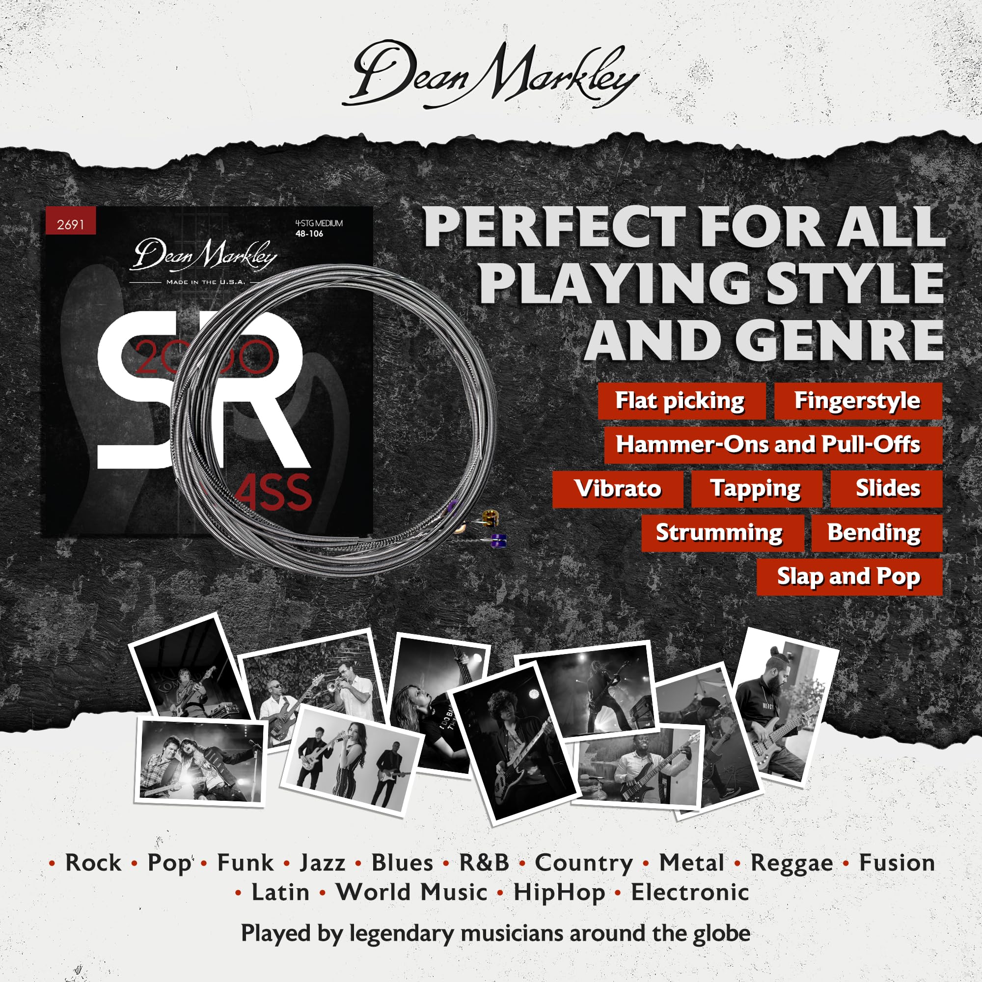 Dean Markley SR2000 Stainless Steel Bass Guitar Strings 4 String Set, 48-106 Medium 4 String Bass Guitar, Silky Smooth Bass Strings with Long Lasting and Full Tone, Made in the USA - Image 6