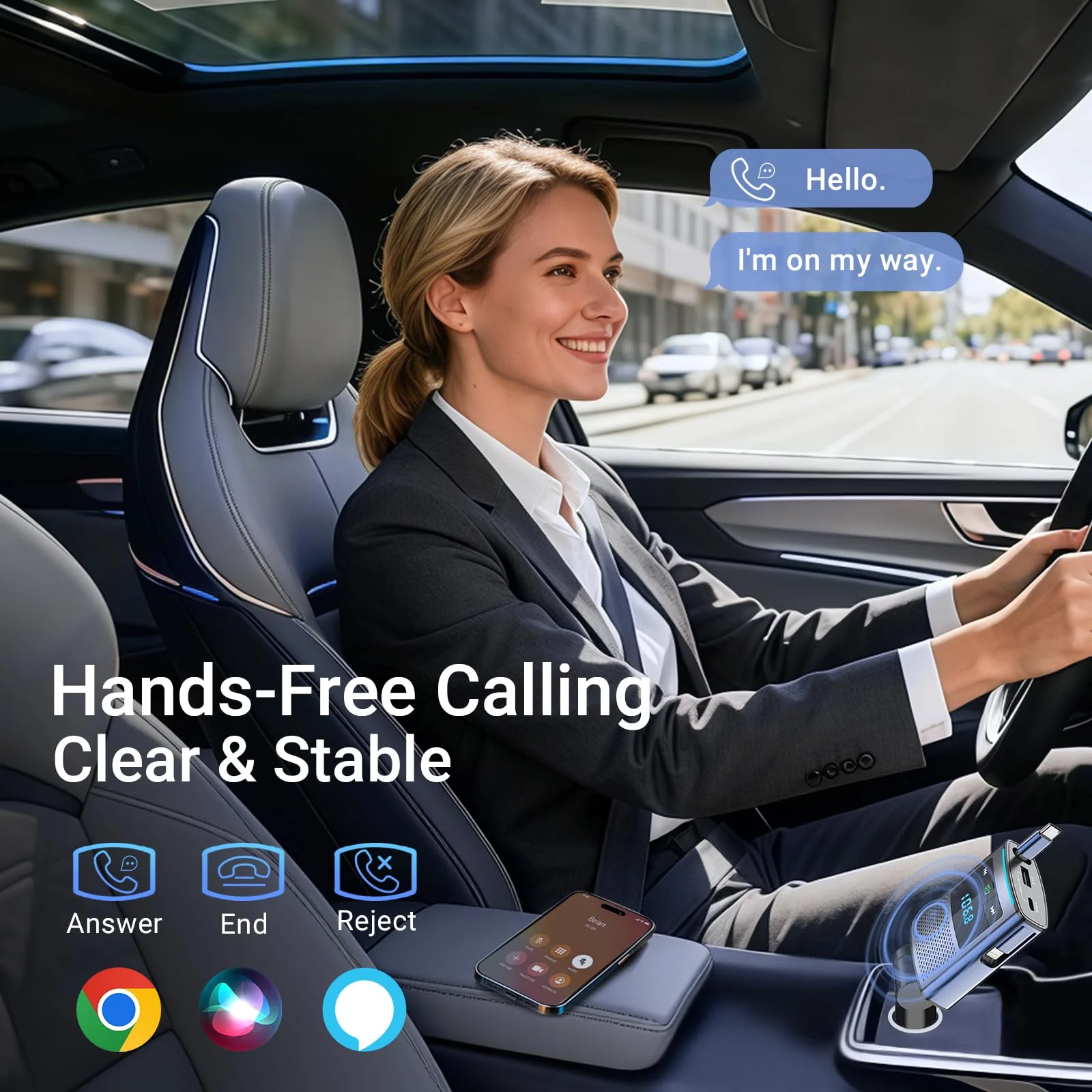 Deepfeel Bluetooth 5.3 FM Transmitter, Fast Charging [PD45W & QC3.0] FM Radio Transmitter Mics, Light Switch, HiFi Bass Sound, Wireless Music Hands-Free Calling LED Display Support USB/TF Drive - Image 5