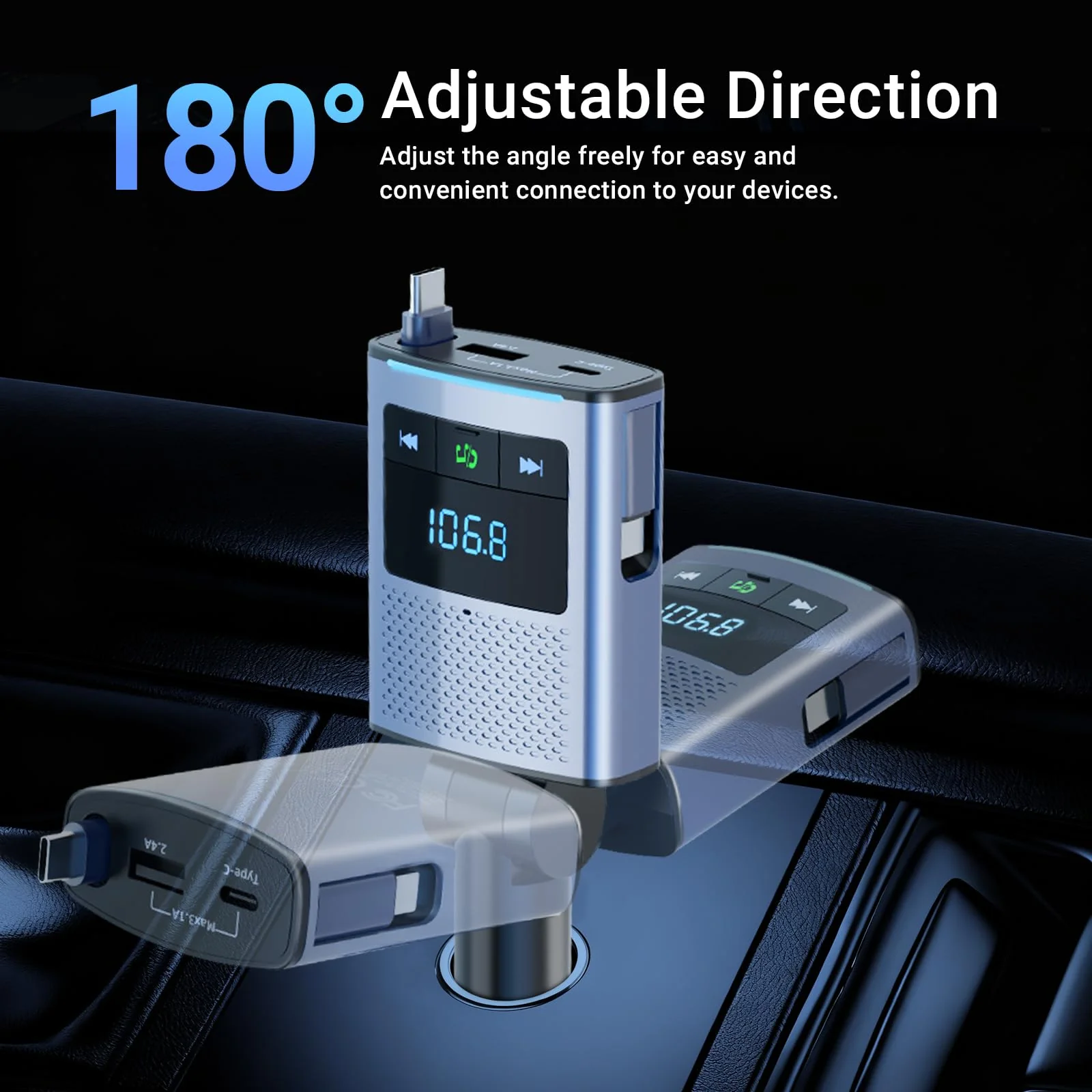 Deepfeel Bluetooth 5.3 FM Transmitter, Fast Charging [PD45W & QC3.0] FM Radio Transmitter Mics, Light Switch, HiFi Bass Sound, Wireless Music Hands-Free Calling LED Display Support USB/TF Drive - Image 6