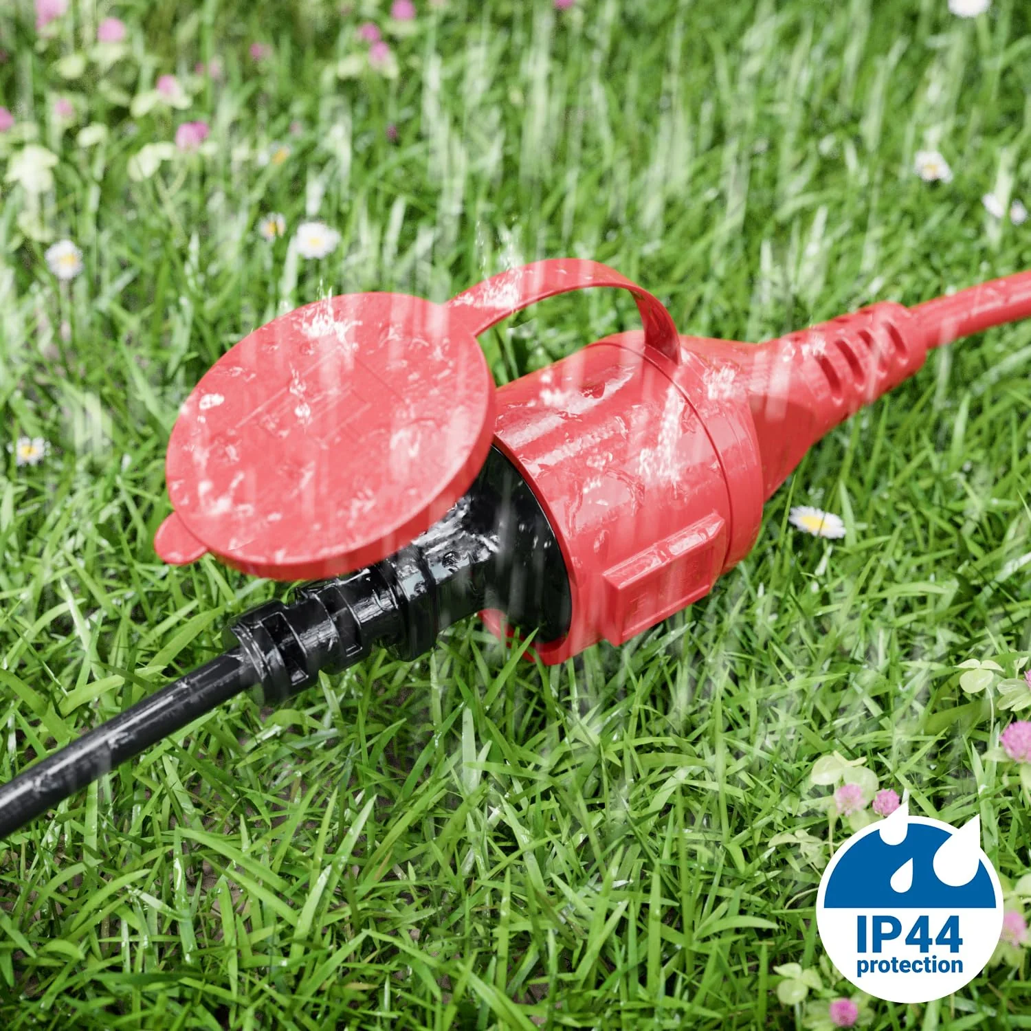 deleyCON 2 m Outdoor Extension Cable Power Cable IP44 (H07RN-F 3G1.5 mm²) Power Extension Weatherproof Rubber Cable for Outdoor Use - Protective Contact Plug to Socket - Red - Image 5