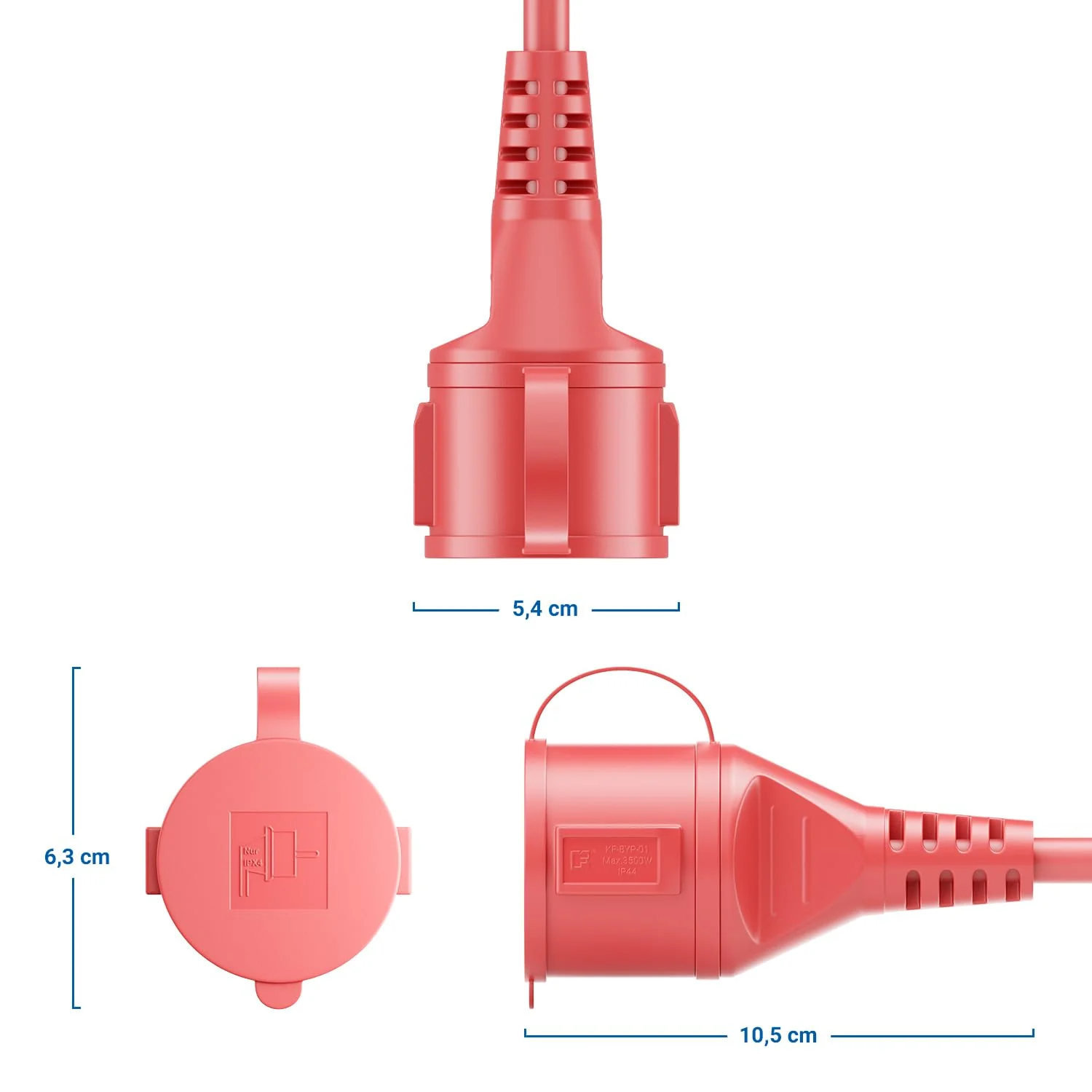 deleyCON 2 m Outdoor Extension Cable Power Cable IP44 (H07RN-F 3G1.5 mm²) Power Extension Weatherproof Rubber Cable for Outdoor Use - Protective Contact Plug to Socket - Red - Image 8