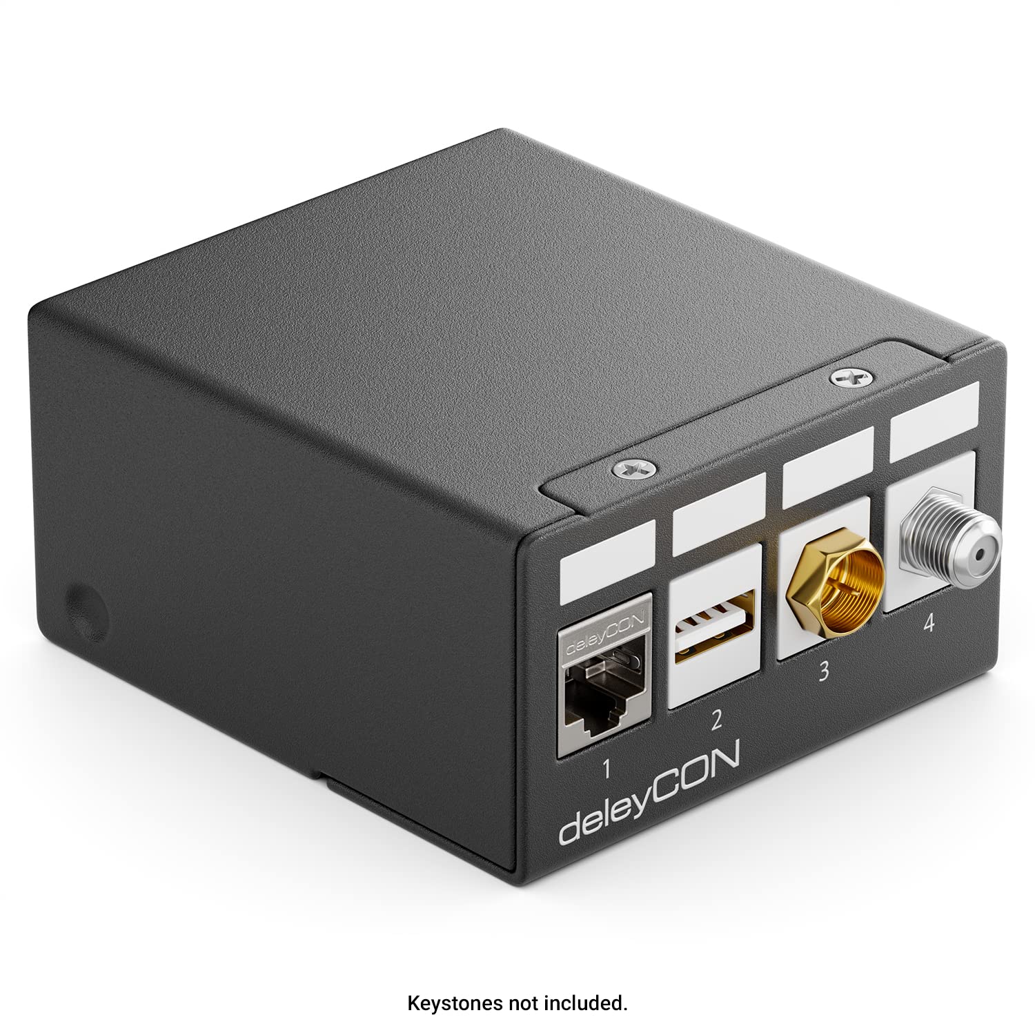 deleyCON 4 Port Patch Panel Housing 1 HE for 14.9 mm x 17 mm Keystone Module with e.g. RJ45 Coaxial Connector BNC F-Connector Antenna Connector RJ-11 RCA Jack USB Toslink PS2 HDMI - Black 4 Port Gehäuse - Image 2