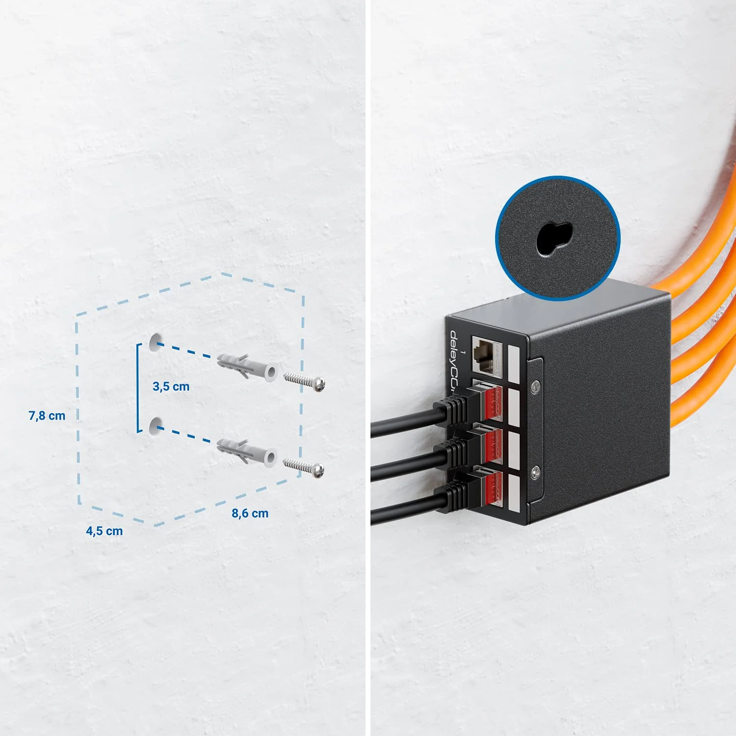 deleyCON 4 Port Patch Panel Housing 1 HE for 14.9 mm x 17 mm Keystone Module with e.g. RJ45 Coaxial Connector BNC F-Connector Antenna Connector RJ-11 RCA Jack USB Toslink PS2 HDMI - Black 4 Port Gehäuse - Image 3