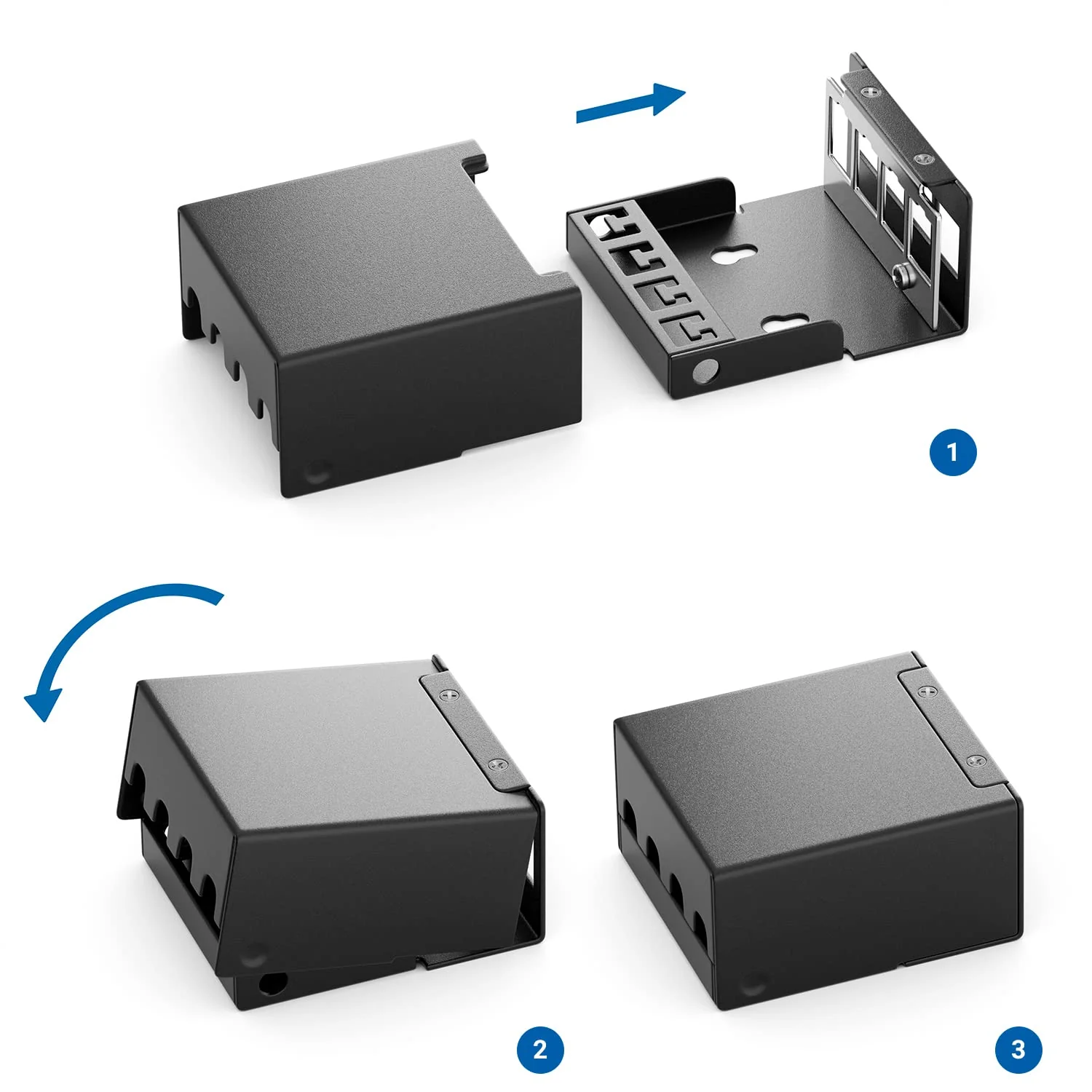 deleyCON 4 Port Patch Panel Housing 1 HE for 14.9 mm x 17 mm Keystone Module with e.g. RJ45 Coaxial Connector BNC F-Connector Antenna Connector RJ-11 RCA Jack USB Toslink PS2 HDMI - Black 4 Port Gehäuse - Image 4