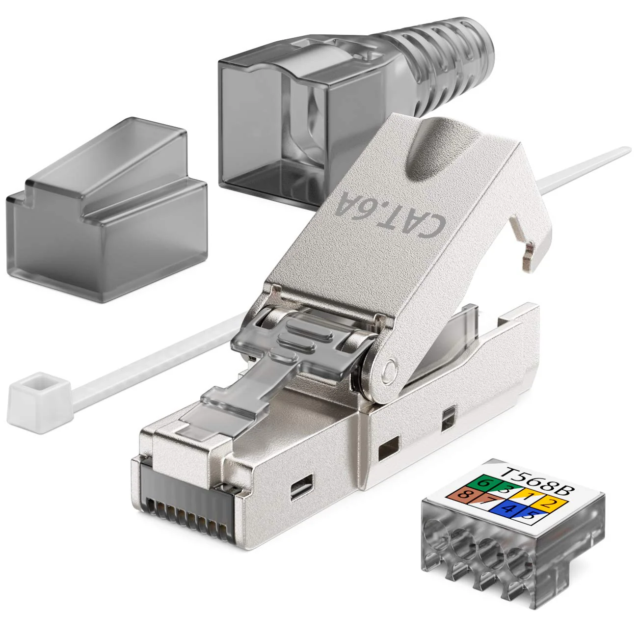 deleyCON 4x CAT 6a Network Connector RJ45 with LSA Connection for Rigid Installation Cable Shielded 10 Gbit/s LAN Cable Network Cable Connector CAT6a Metal Housing 4 pcs. - Image 2