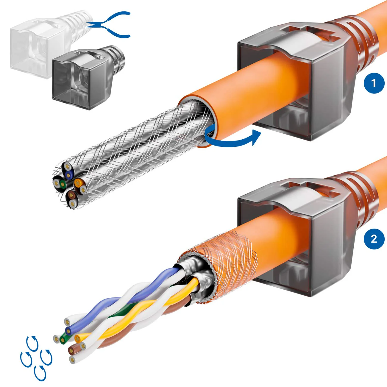 deleyCON 4x CAT 6a Network Connector RJ45 with LSA Connection for Rigid Installation Cable Shielded 10 Gbit/s LAN Cable Network Cable Connector CAT6a Metal Housing 4 pcs. - Image 4