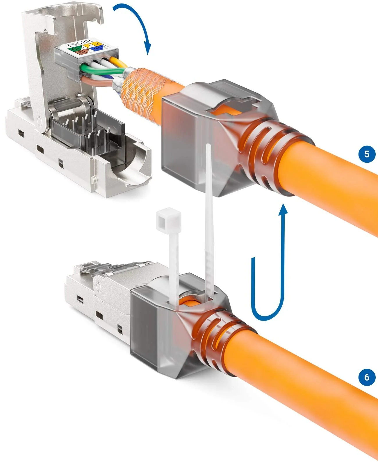 deleyCON 4x CAT 6a Network Connector RJ45 with LSA Connection for Rigid Installation Cable Shielded 10 Gbit/s LAN Cable Network Cable Connector CAT6a Metal Housing 4 pcs. - Image 6